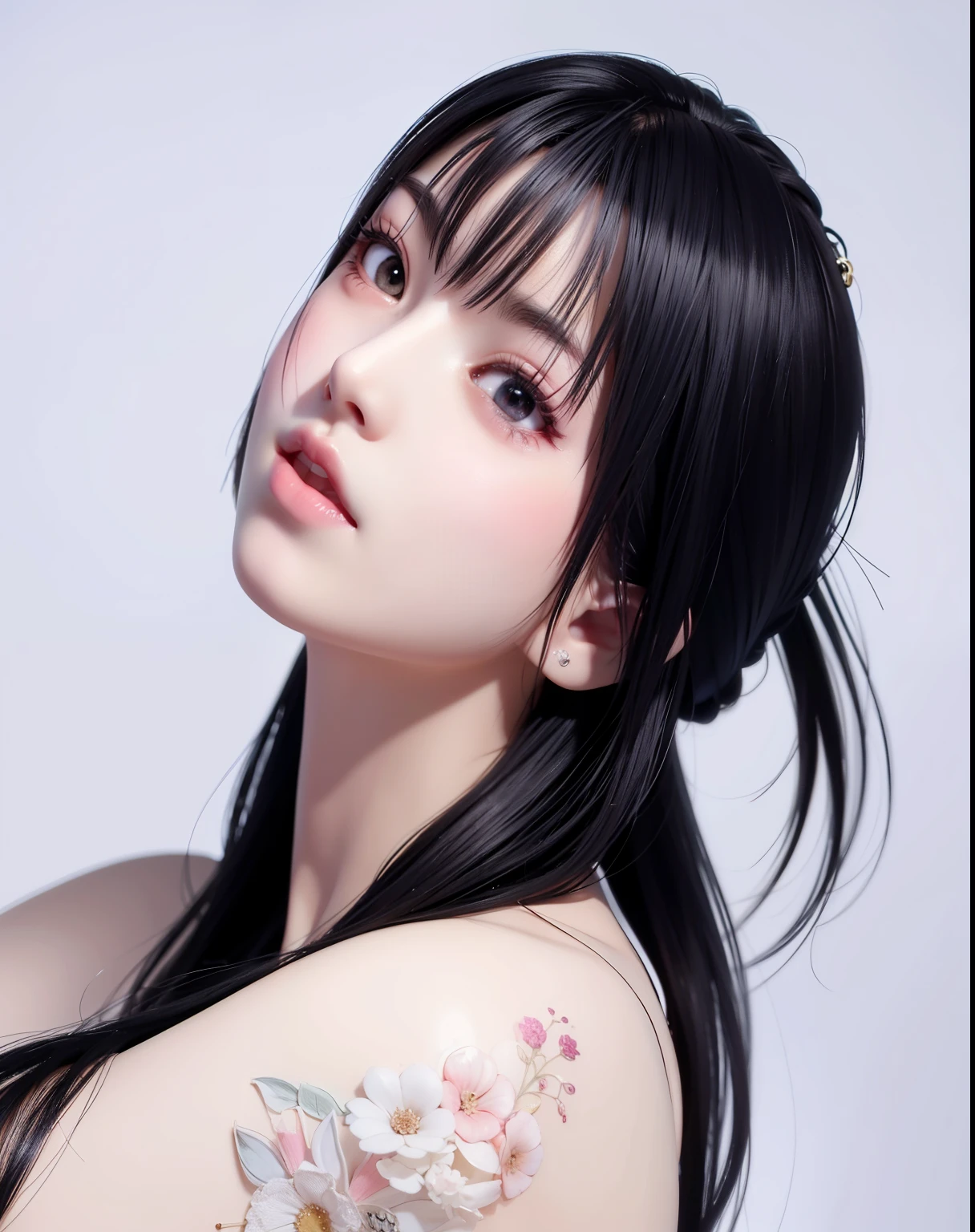 Arafed Mujer con un tatuaje en el brazo y el hombro, photorealista anime, photorealista anime girl render, realista anime 3 d style, Estilo de realismo de anime, photorealista!!!!!!! Artistic style, realista anime artstyle, [ Arte digital 4K ]!!, Tendencias en CGVatstation, hyper realista anime, portrait of female Korean idol, realista. Cheng Yi