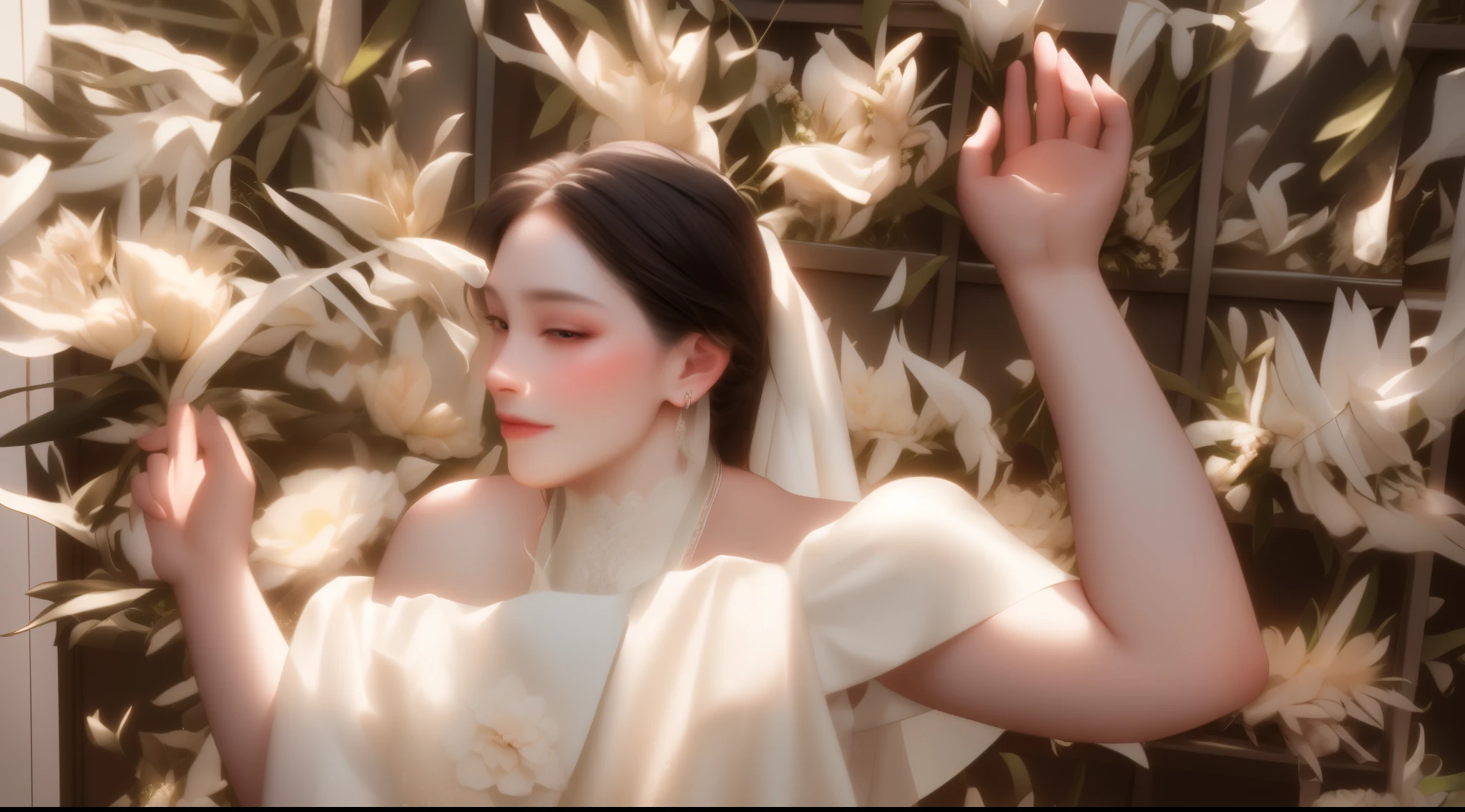 bride in white dress holding a bouquet of flowers in front of a wall, with backdrop of natural light, wearing long gown, wearing organza gown, wearing a wedding dress, shot on canon eos r5, shot on canon eos r 5, inspired by Kim Dyang, white gown, captured on canon eos r 6, 🤬 🤮 💕 🎀