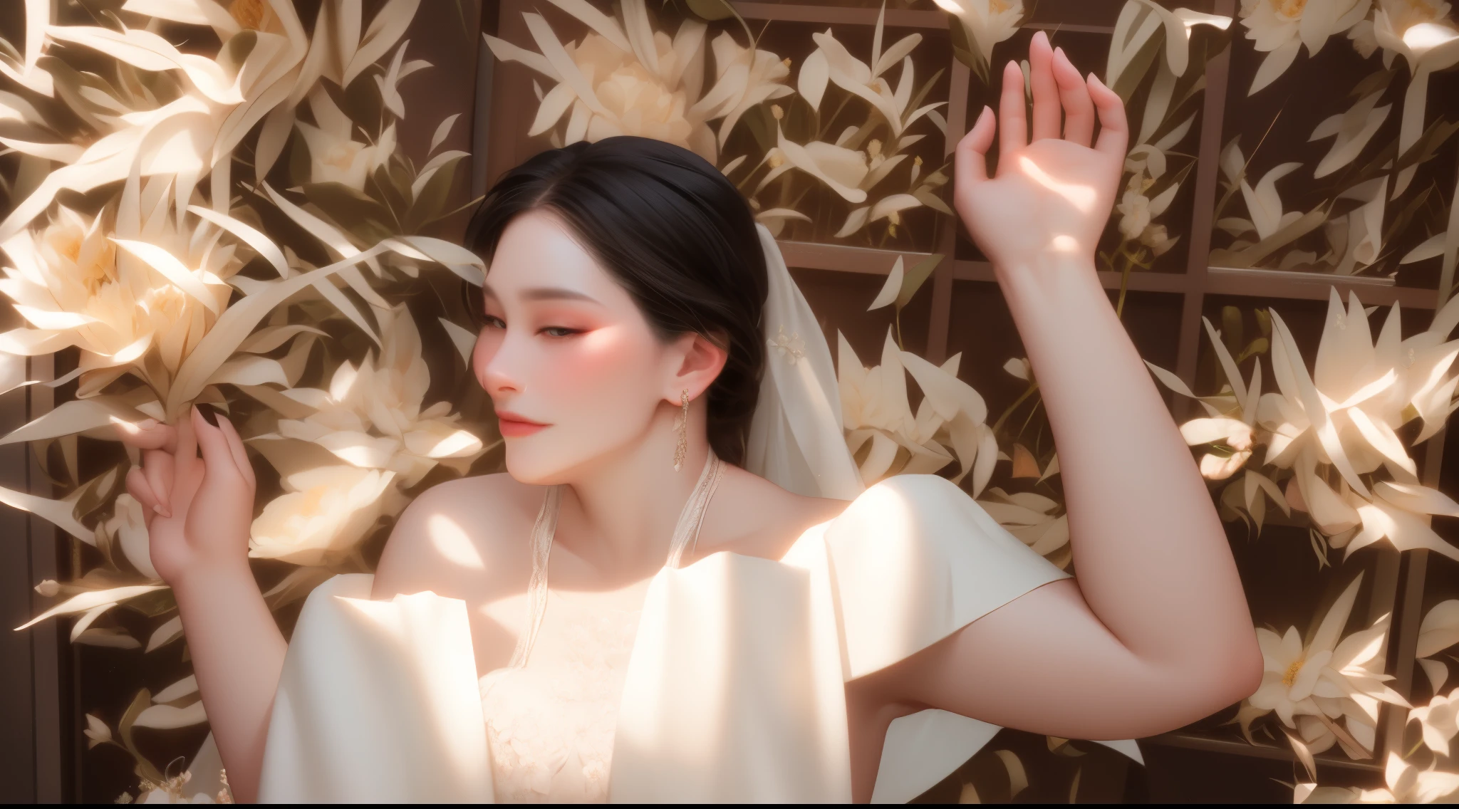 bride in white dress holding a bouquet of flowers in front of a wall, with backdrop of natural light, wearing long gown, wearing organza gown, wearing a wedding dress, shot on canon eos r5, shot on canon eos r 5, inspired by Kim Dyang, white gown, captured on canon eos r 6, ๐คฌ ๐คฎ ๐ ๐