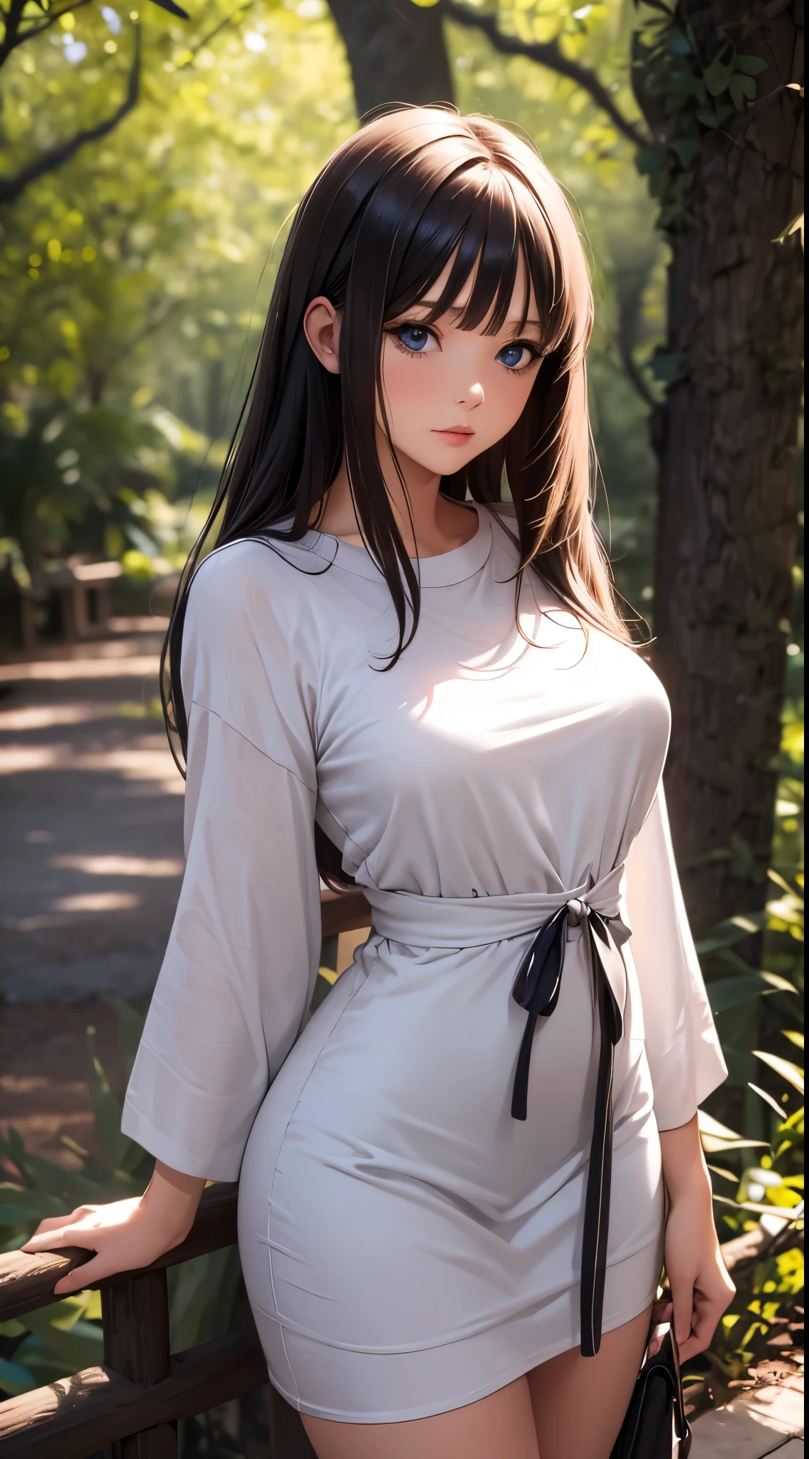 Nino Nakano ,sexy ,vestido de maga oscuro plumas de cuervo,bosque de noche
