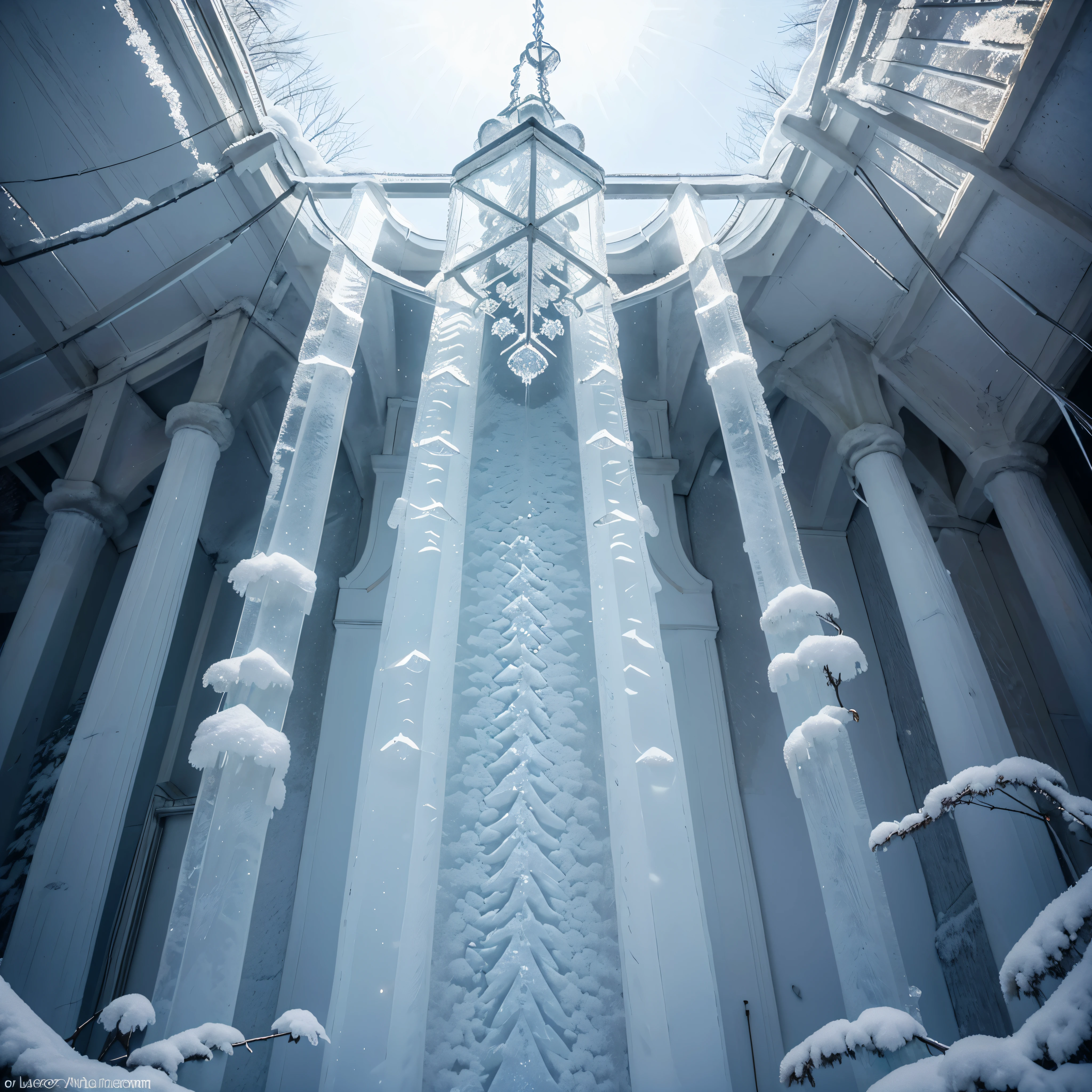 Sparkling and delicate, Icicles hang easily from roofs and tree branches., Catch the sunlight and sparkle like nature's ornate chandeliers.. In this stunning photograph, Each icicle has a translucent beauty., Long, hard stalactites like tears of ice floated in mid-air.. The clear edges and icicle formations demonstrate the incredible craftsmanship of this charming image., Let viewers experience the enchanted world of a winter icy wonderland..