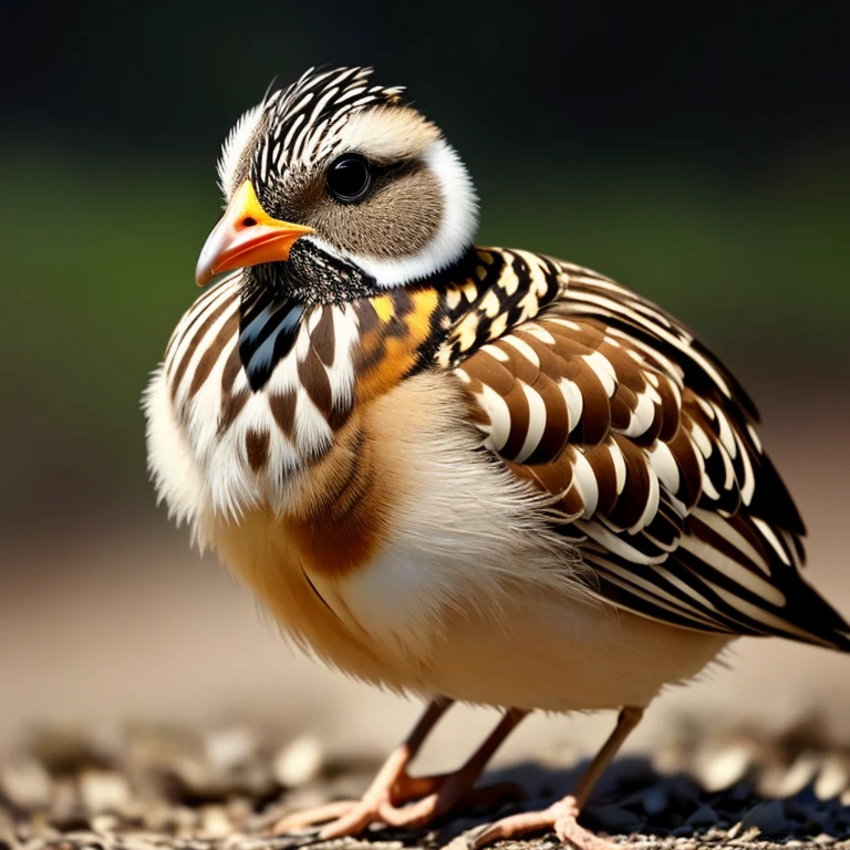 There is a bird sitting on the ground，with her mouth open, Surreal Quail