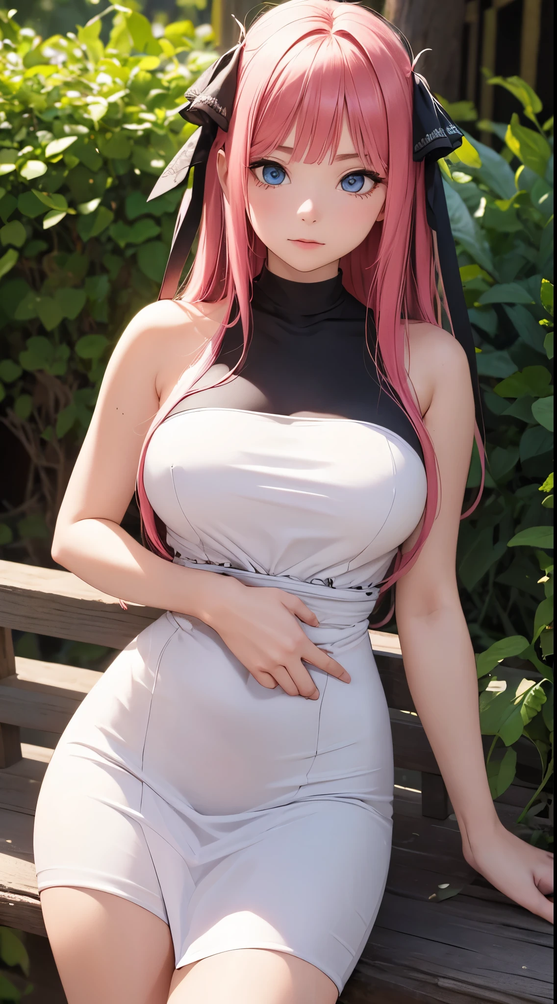 Nino Nakano ,sexy ,vestido de maga oscuro plumas de cuervo,bosque de noche