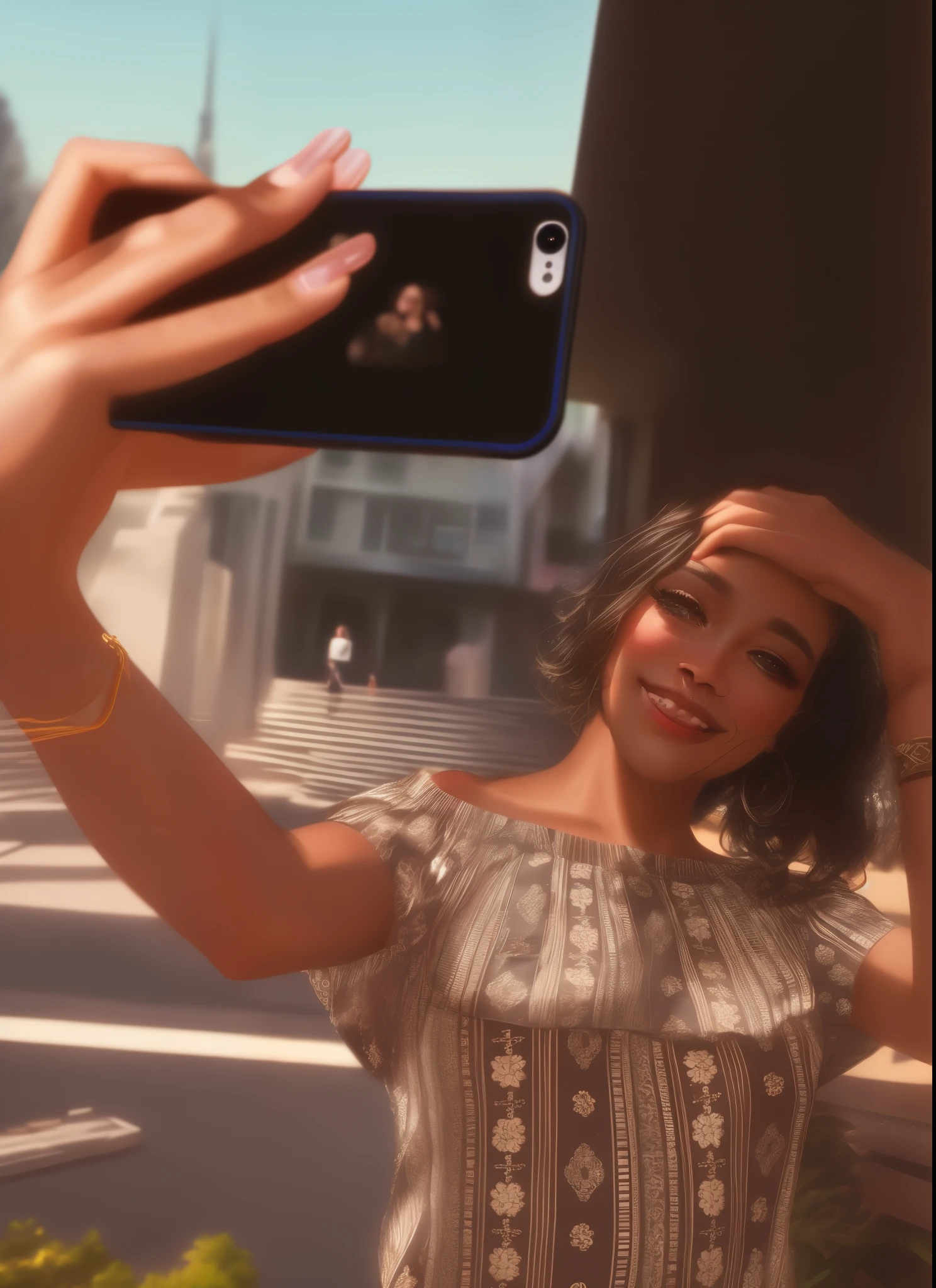 woman taking a picture of herself with her cell phone on a balcony, selfie of a young woman, iphone selfie, taking a selfie, 8k selfie photograph, beautiful city black woman only, taking selfies, tessa thompson inspired, low quality photo, accidentally taking a selfie, selfie photography, taking a picture, professional iphone photo, photo portrait, photo shoot