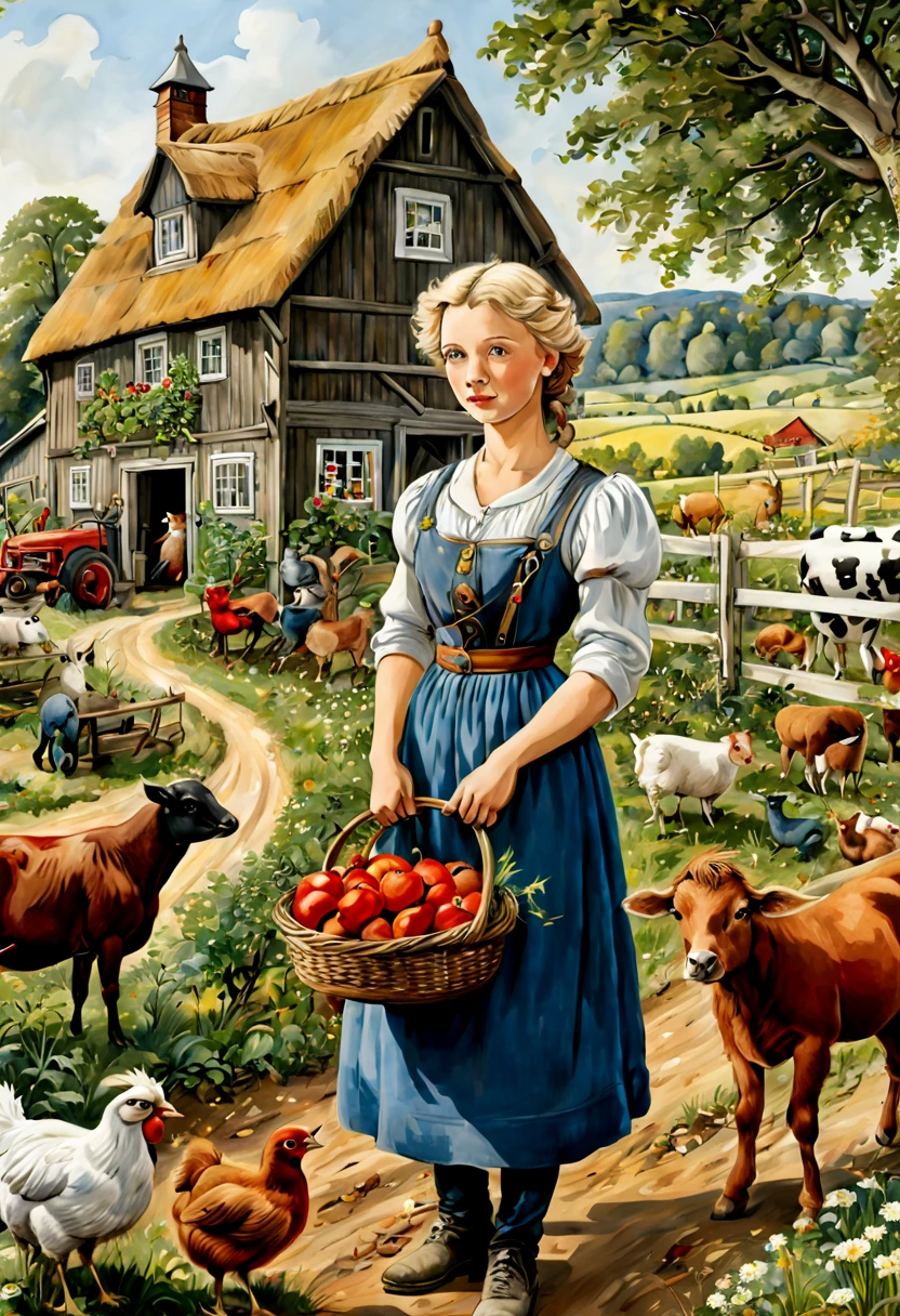 by Elsa Beskow, Farm Life, Country style, intricate, (best quality, masterpiece, Representative work, official art, Professional, unity 8k wallpaper:1.3)
