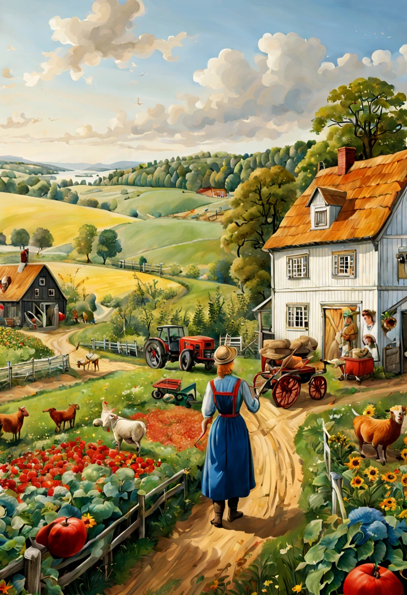 by Elsa Beskow, Farm Life, Country style, intricate, (best quality, masterpiece, Representative work, official art, Professional, unity 8k wallpaper:1.3)