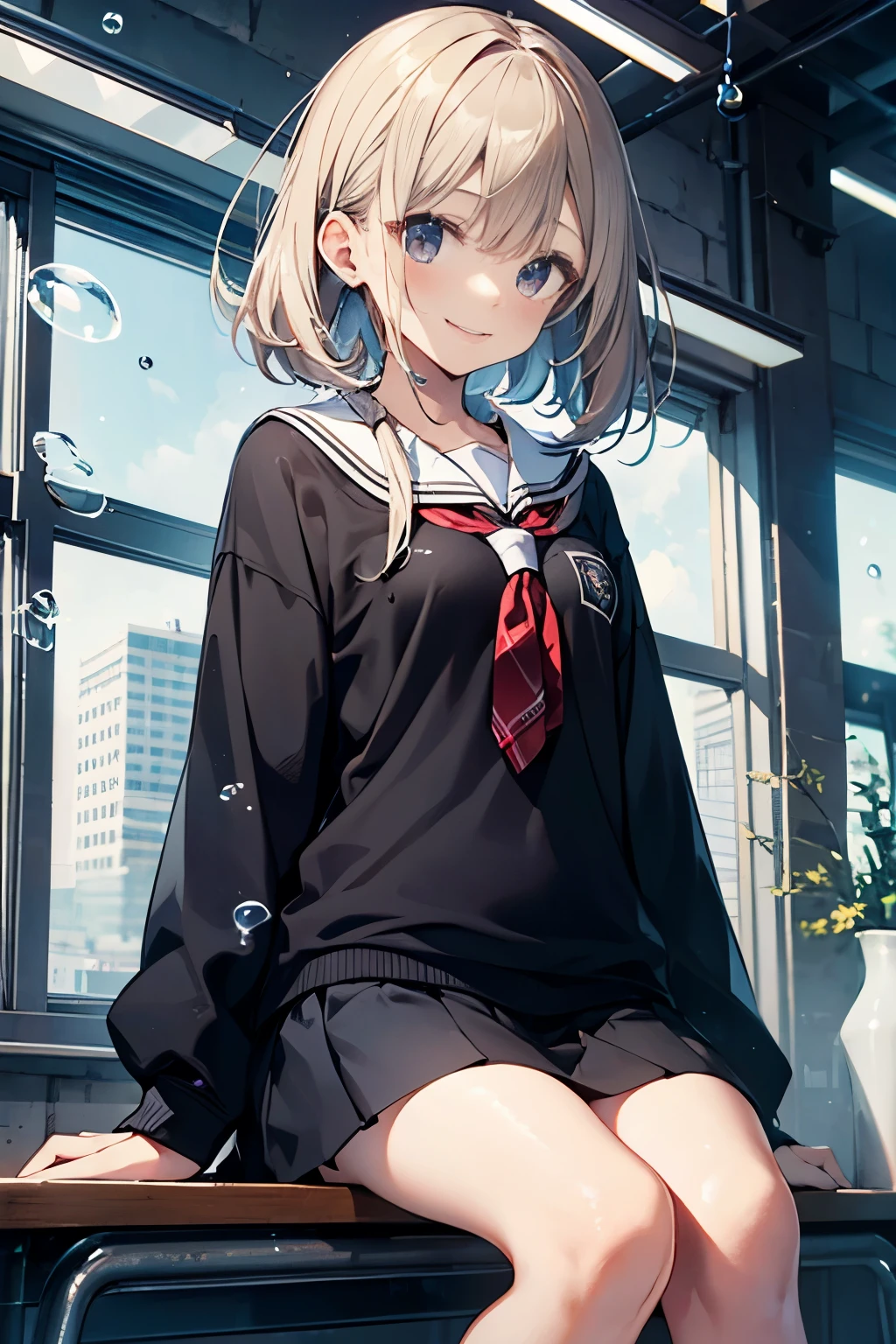 hiquality、top-quality、Full limbs、The ultra -The high-definition、brightened light、sodden、Covered in bubbles、Slender beauty、ssmile、hi-school girl、shinny skin、Black knee high、large udder