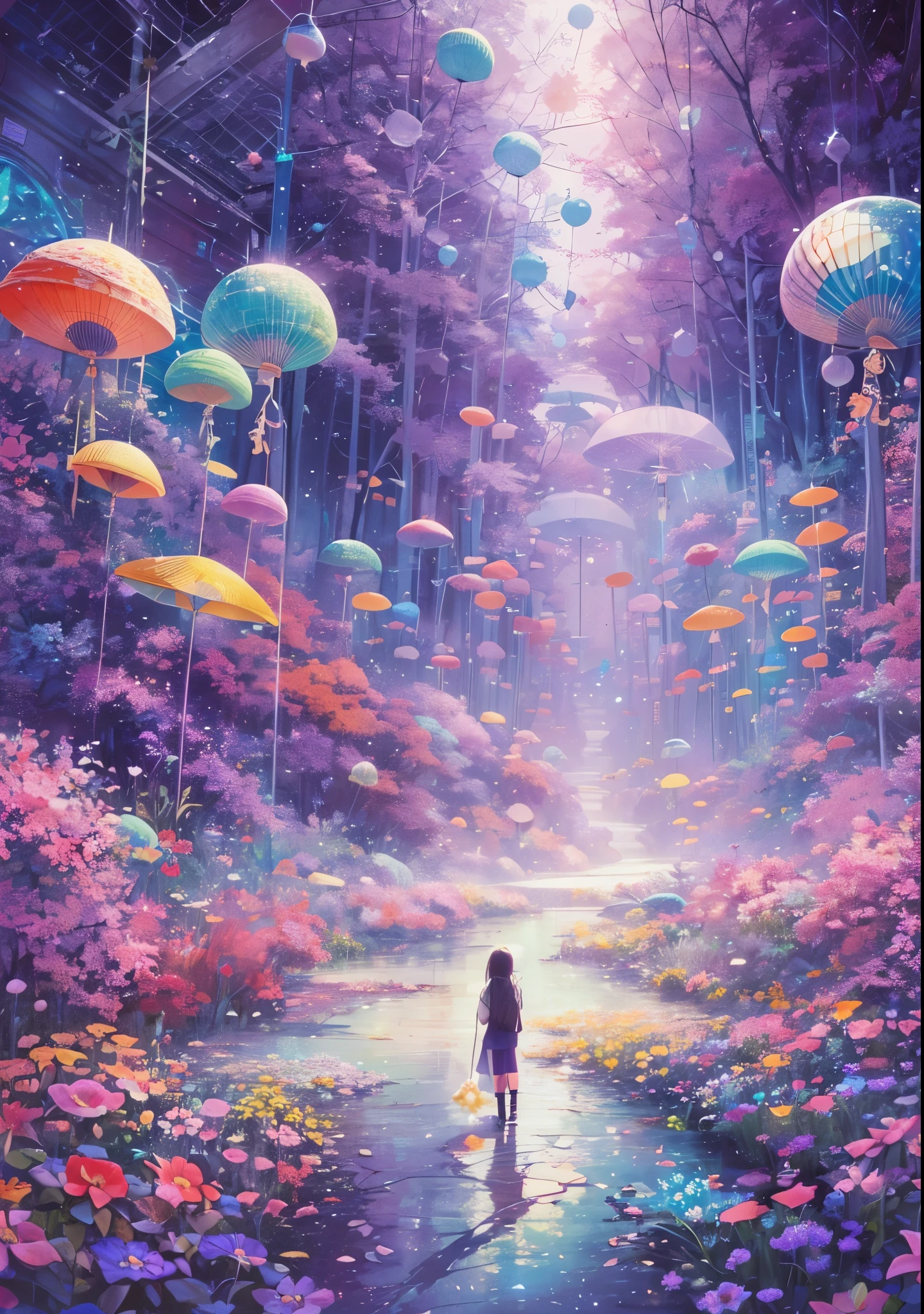 Melody Mark,top-quality、masutepiece、1womanl、独奏、(abstract art:1.4),(Psychedelia Theme:1.6),(Gunjo World:1.5),(Lots of creatures:1.5),(Space world:1.5),(At the center of the world is the most beautiful woman in the world),(many stars are falling:1.5),A ray of light spreads,Crystals spreading from the center,prisma(Nostalgic landscapes:1.5),(colorful flower:1.5),Inside the glass maze,enveloping you,With the hollow mist,slip through my fingers,pure white breath,I'll be sucked into the night sky,I looked up,The falling snow began to draw a spiral,Your back, tired from city life, tells of lonely times.,Fill in the gap of sadness that was created before you knew it with this snow,Close your limits quietly,