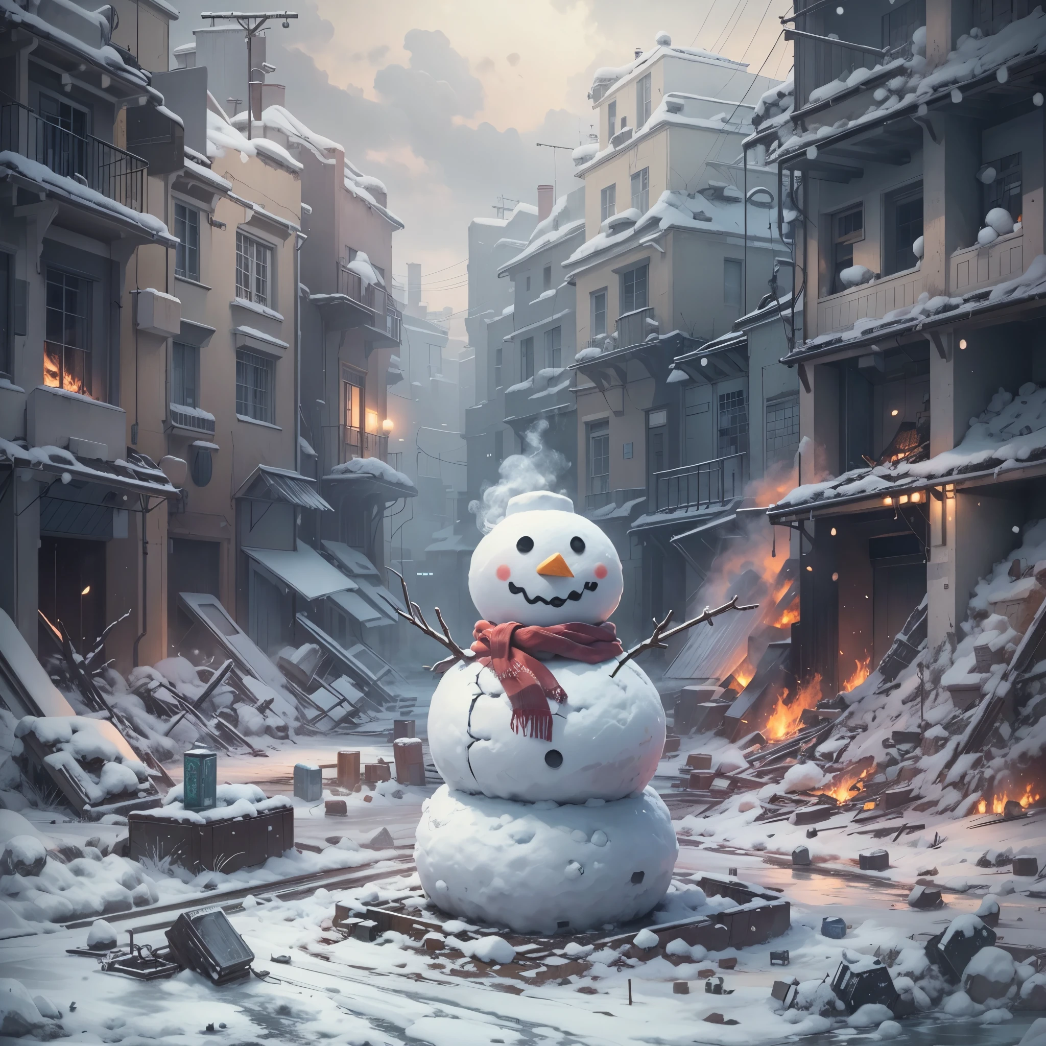 snowman、Smoking in the middle of a ruined city、Snowflake、