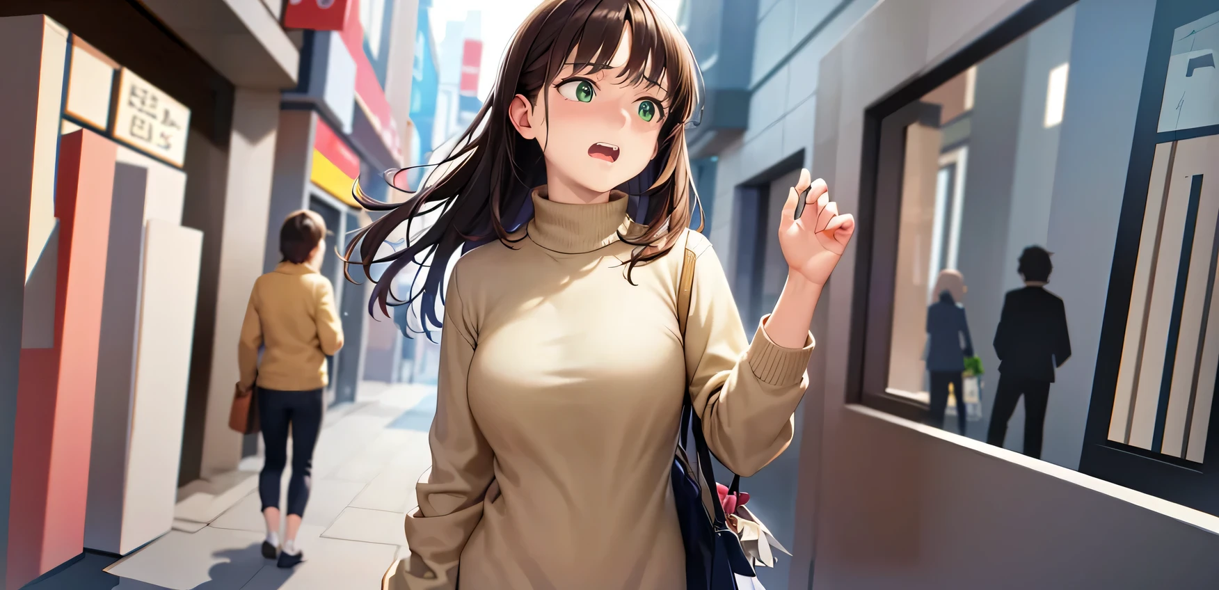 The background is a shopping street、The shops