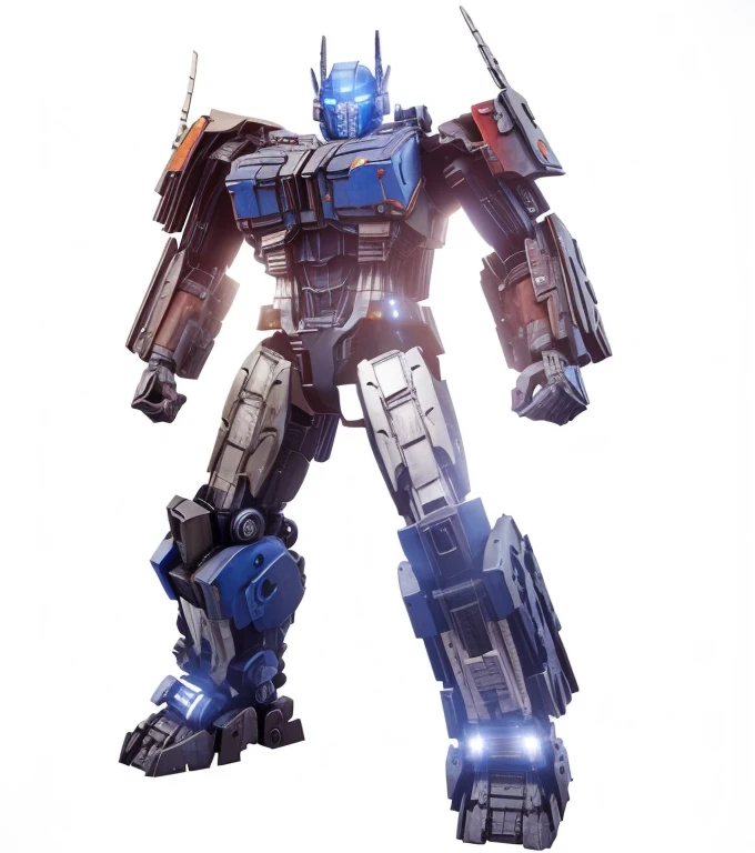 Original photo, Optimus Prime G1, no face deformation, no hand deformation, exaggerated shoulders, very complex joint expression decorated with bolts and nuts, detailed descriptions, realistic glass windows, realistic metal materials, parts with complex lines, very high mechanical expression. , Unreal Engine, Cybertron, Optimus, car engine and fusion, behind the moonlight, high quality, high volume