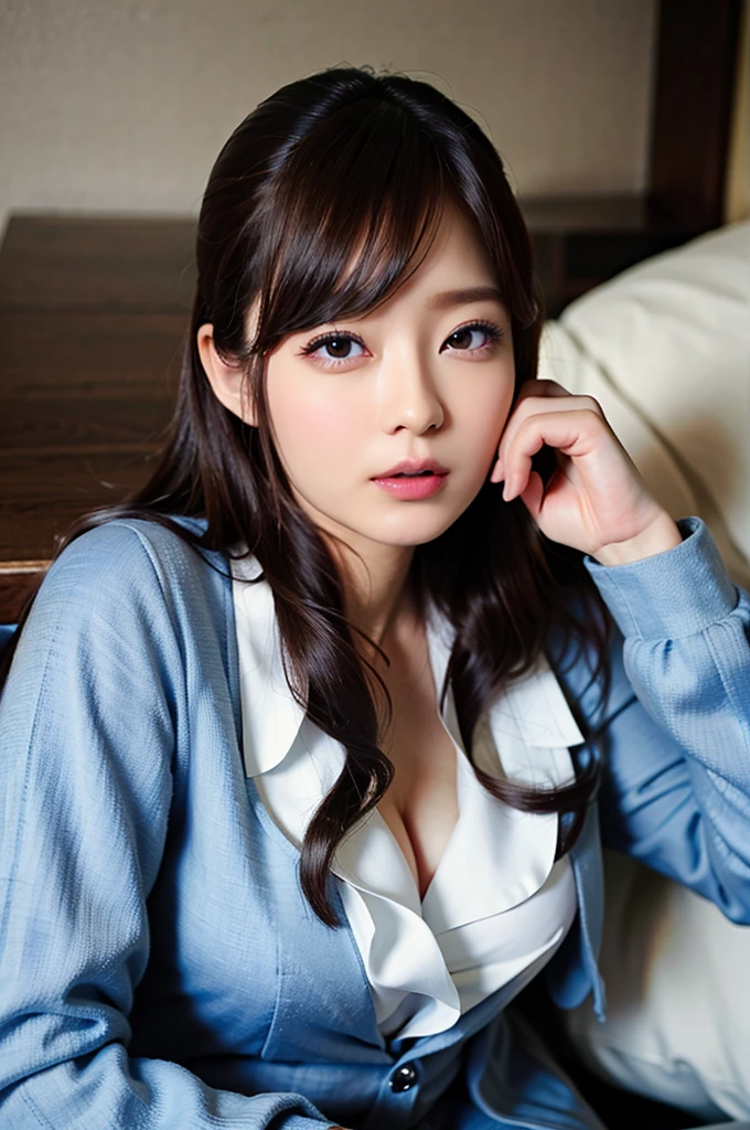 (Best Quality,8K,hight resolution,masutepiece:1.2),Ultra-detailed,(Realistic,Photorealsiticです,Photorealsitic:1.37),Perfect dynamic composition,Beautiful detailed eyes,Beautiful detailed lips,extra detailed face,Stunning suit,Black pantsuit,White shirt,Sexy shot looking at camera,Career Woman