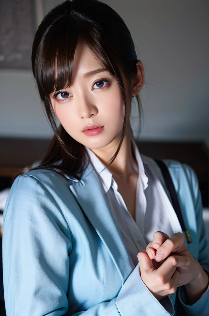 (Best Quality,8K,hight resolution,masutepiece:1.2),Ultra-detailed,(Realistic,Photorealsiticです,Photorealsitic:1.37),Perfect dynamic composition,Beautiful detailed eyes,Beautiful detailed lips,extra detailed face,Stunning suit,Black pantsuit,White shirt,Sexy shot looking at camera,Career Woman