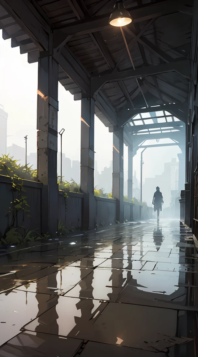 environment design, cinematic still, wet, mud, some puddles, fog overcast, morning, mist, photorealistic,