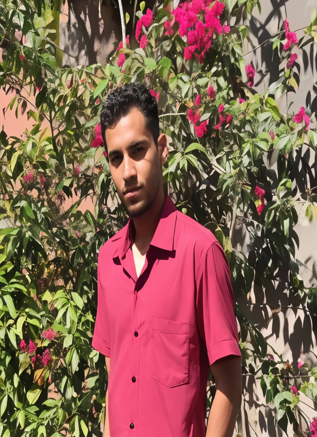 Homem de camisa vermelha parado em frente a um arbusto de rosas, em torno de 1 9 anos, taken in the early 2020s, Foto de perfil, cerca de 20 yo, ele tem cerca de 2 0 anos de idade, ele tem cerca de 20 anos, 2 3 anos, andres rios, 18 anos, Riyahd Cassiem