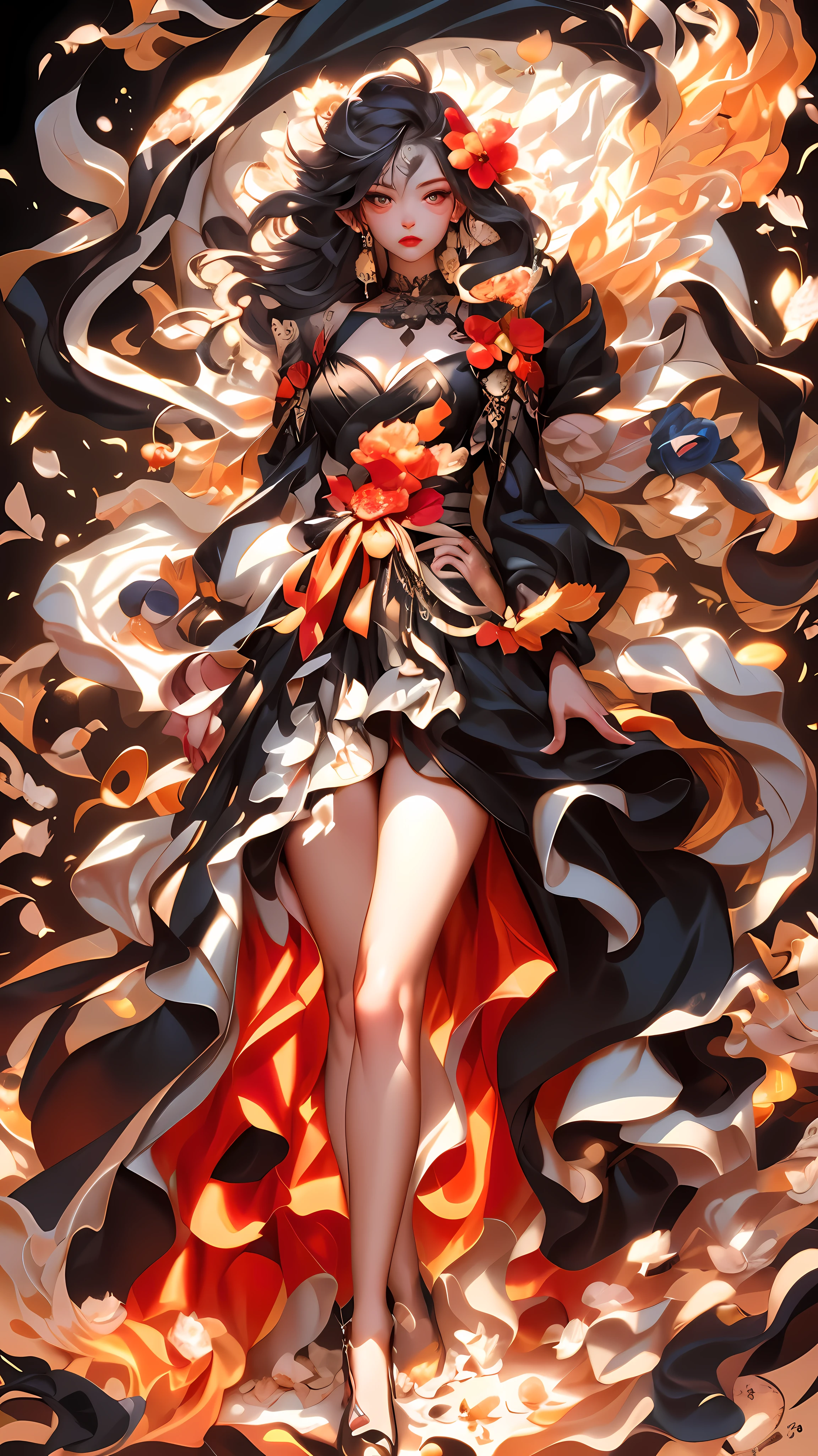 anime girl with long hair and colorful dress standing in front of a black background, extremely detailed artgerm, digital art on pixiv, trending on artstation pixiv, style of artgerm, beautiful anime artwork, ! dream artgerm, artgerm on artstation pixiv, beautiful anime art, onmyoji detailed art, beautiful character painting