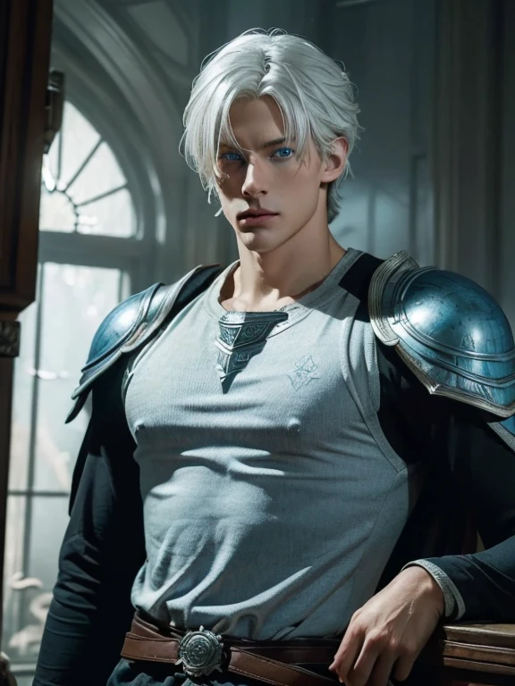 (((best quality))),(((ultra high resolution))),(((photo realistic:1.4))),(Portrait of a man)
BREAK
((38 year old)),(((large faded scar over right eye)))((white hair)),(((vivid blue eyes))), curtain hairstyle, a little stern, masculine face, roman nose, muscular, heroic, black armor, detailed and correct facial structure, johan liebert mixed with dante, handsome, attractive,
BREAK
frost forest scenery, realistic, cinematic lighting, unreal engine, masterpiece, best quality, by Irakli Nadar, Greg Rutkowski