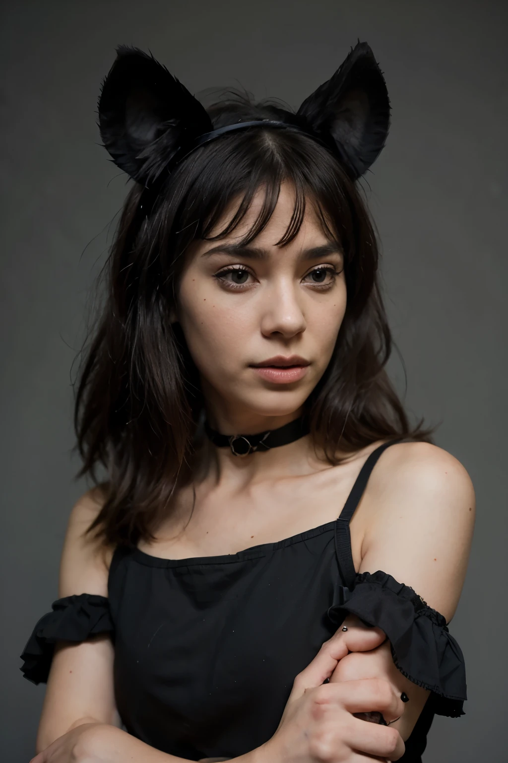 Disney pixar furrys Black dog holding human and the human has Black stuff on head and cat ears
