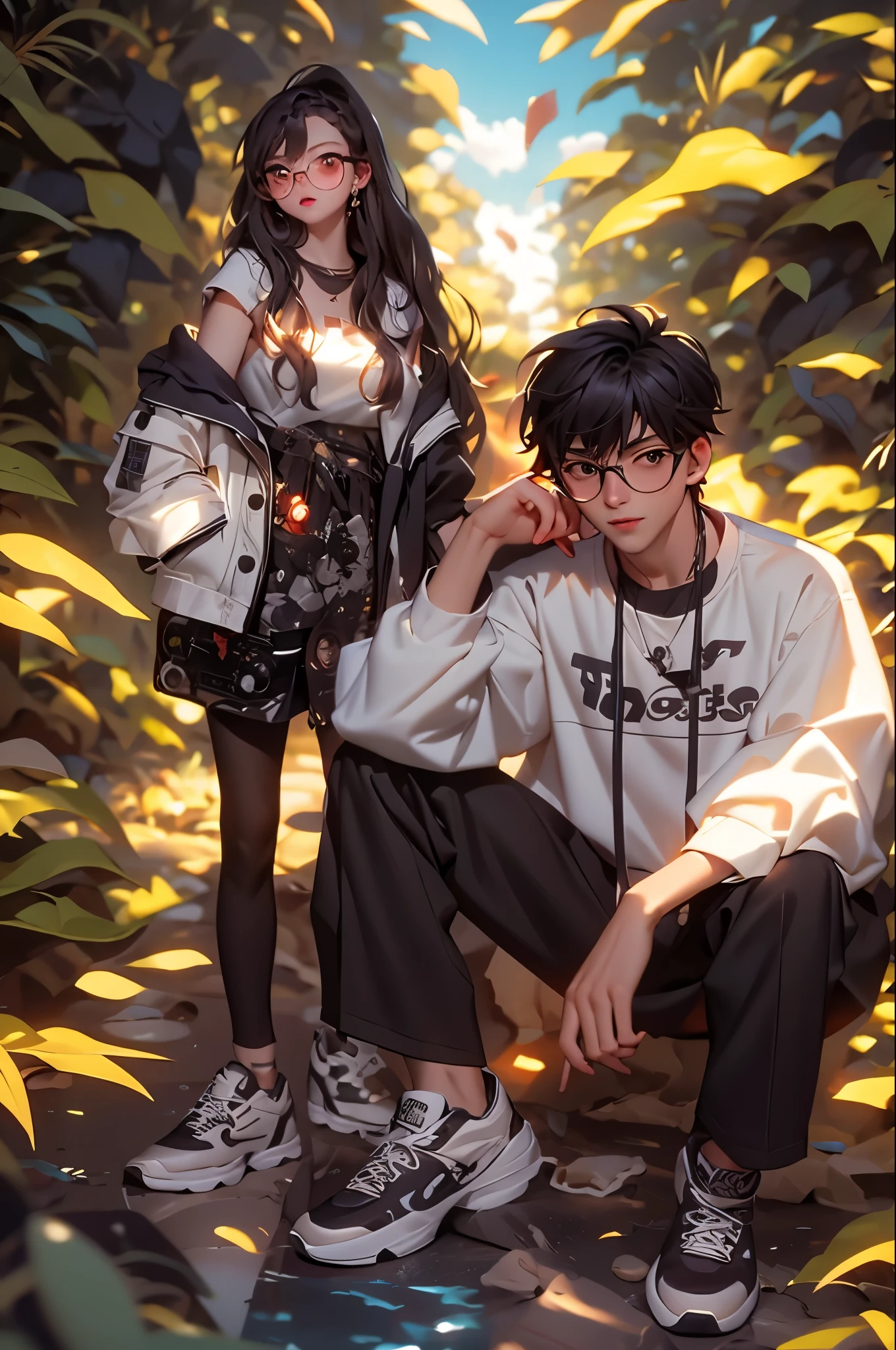 anime couple posing in front of a waterfall with a camera, artwork in the style of guweiz, guweiz, anime lush john 8k woods, guweiz and makoto shinkai, high quality anime artstyle, in anime style, by Yang J, anime cover, in an anime style, style anime, digital anime illustration, anime style 4 k