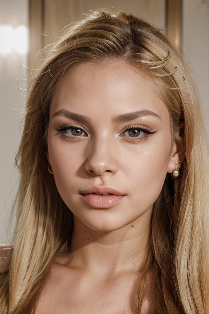 blond woman with long hair and piercings brushing her teeth, thick lips, sexy face with full makeup, sexy face, sexy lips, looking to the side off camera, ayahausca, cl, perfect lips, taken in the early 2020s, perfectly lit face, clear lips and high quality, small lips pointy nose, jaw dropping beauty