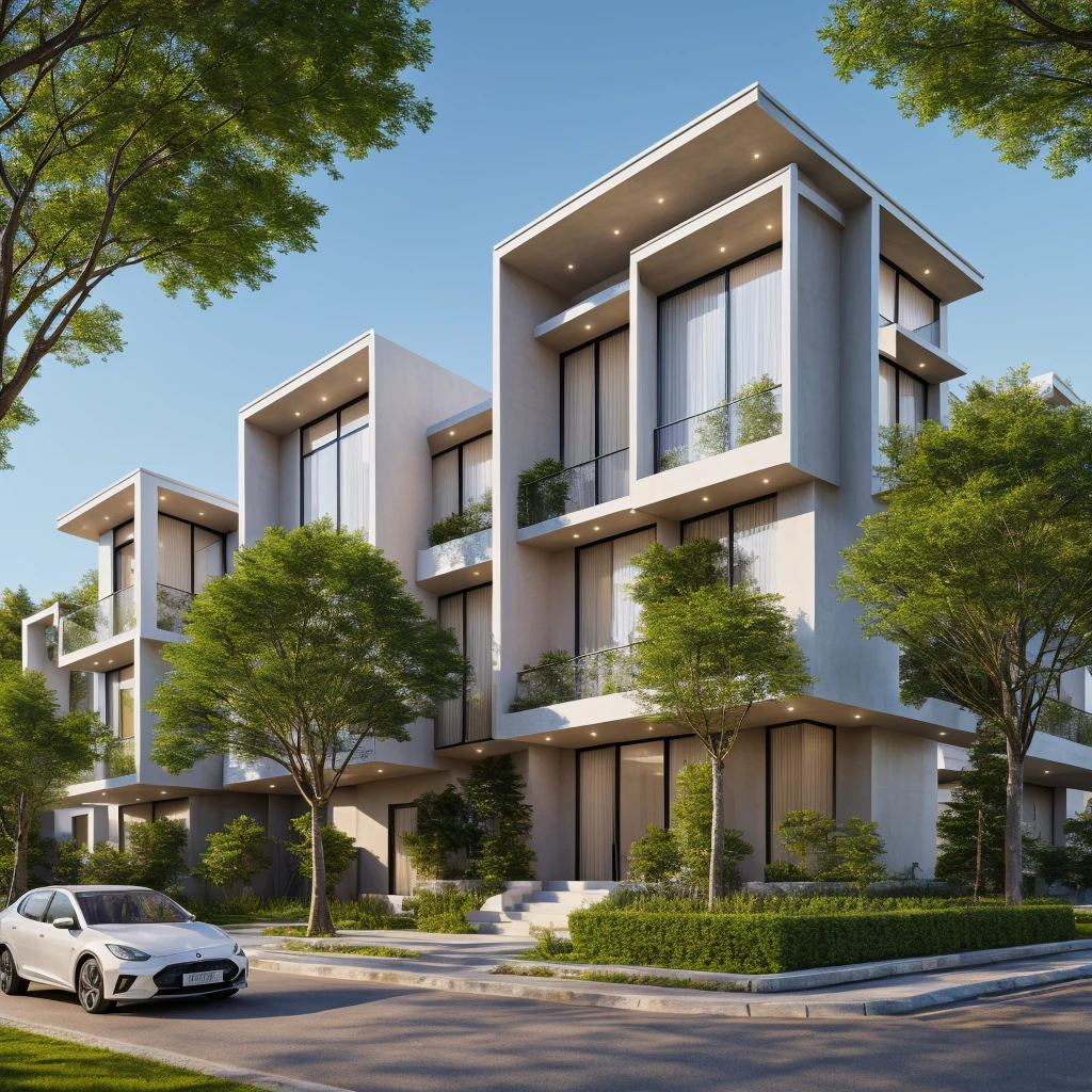 RAW photo,Masterpiece, high quality, best quality, authentic, super detail,
exterior, house style modern ,Realistic reflexes,realistic light, beautiful summer sky, trees, grass
(day:1.1), vivid colour, vray