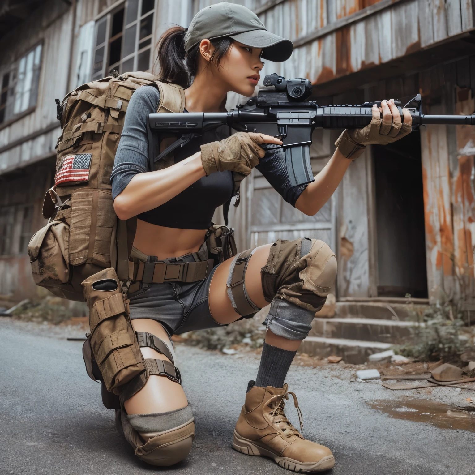 Photorealsitic、realistic skin textures、automatic rifle