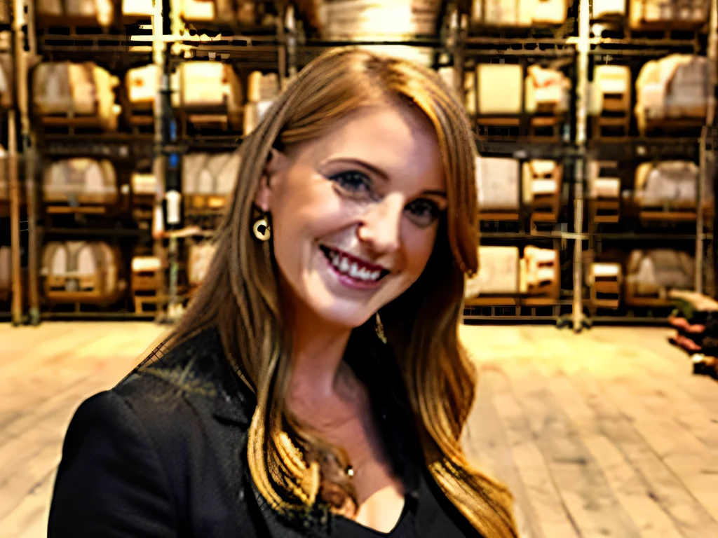 Inside the wine warehouse、Standing、Speak with a smile、30-year-old Ukrainian woman