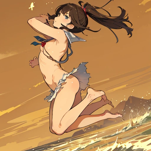 Jumping junior high school nudist、Severely torn clothes scatter、unstable buoyancy sandstorm、Amazing dynamism、amazing angle
