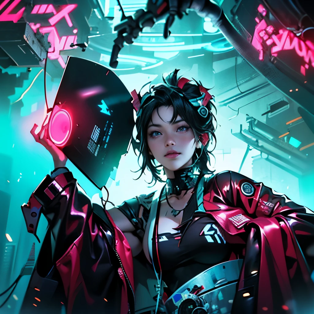 Better quality, tmasterpiece, 超高分辨率, ((フォトリアリスティック: 1.4), RAW photos, black hair color hair, Glowing skin, 1 mechanical girl, (Ultra-realistic details)), globalillumination, cellshading, Octagon rendering, 8K, Super sharp, , metals, Intricate decorative details, egypician detail, very complex details, フォトリアリスティック光线, CGSoation trend, in front of camera, neon light detail, Mechanical limb, The blood vessels are attached to the tube, Mechanical vertebrae attach to the back, Cervical spine mechanical fixation in the neck, wires and cables connecting to head, Shin Evangelion, Small bright LED light bulb, (Stunning cyberpunk cityscape in the background)Close-up of a woman wearing bikini and pantyhose, 动漫Cyberpunk art of a, cyberpunk anime art, anime figure; Interior art, cyberpunk anime girl, digitl cyberpunk - anime art, Cyberpunk Anime Digital Art, an oppai cyberpunk, cyberpunk theme art, Cyberpunk art of a风格, 女性cyberpunk anime girl, Cyberpunk art of a, cyberpunk horror style