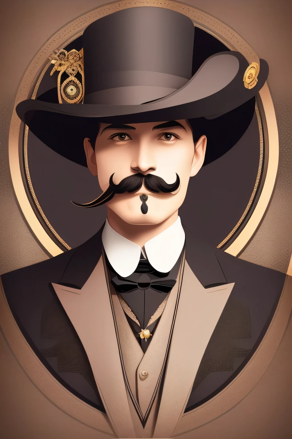 there is a man with a mustache and a top hat, vector art inspired by J.C. Leyendecker, shutterstock, digital art, top hat and luxurious moustache, wear an elegant mustach, gentleman, steampunk male portrait, dignified aristocrat, he is wearing a top hat, handsome stunning realistic, epic and classy portrait, in style of digital illustration