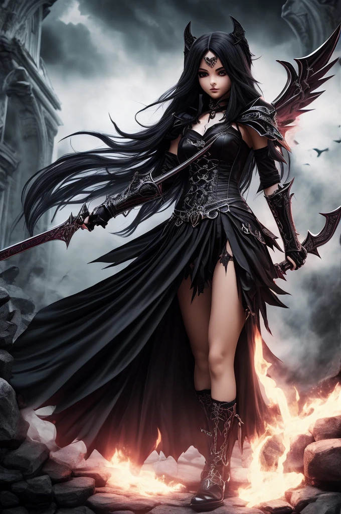 (La mejor calidad), DarkFantasy, Gran espada, Magical Girl, Gothic, Colas gemelas, realista, Ultra detallado, a high definition, real, large breath,