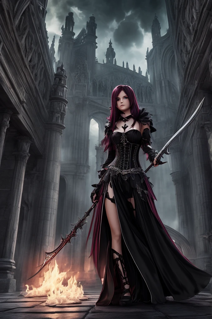 (La mejor calidad), DarkFantasy, Gran espada, Magical Girl, Gothic, Colas gemelas, realista, Ultra detallado, a high definition, real, large breath,
