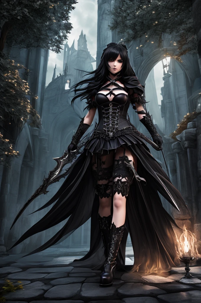 (La mejor calidad), DarkFantasy, Gran espada, Magical Girl, Gothic, Colas gemelas, realista, Ultra detallado, a high definition, real, large breath,