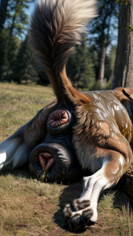 HD graphics，Detailed and realistic，high detal，high qulity，photo-realistic，photorealistic eye，Detailed paws，Masterpiece artwork，top-quality，32k，hyper HD, (((feral dog, hyper balls, feral dog))), in field ((((anal, realistic canine anus, hyper gaping scat log)))), ((((muscular, tree, feral dog, gaping canine pussy, duo)))), ((((hyper photorealistic fur, raised tail, urine covered)))), ((((lying on belly))))