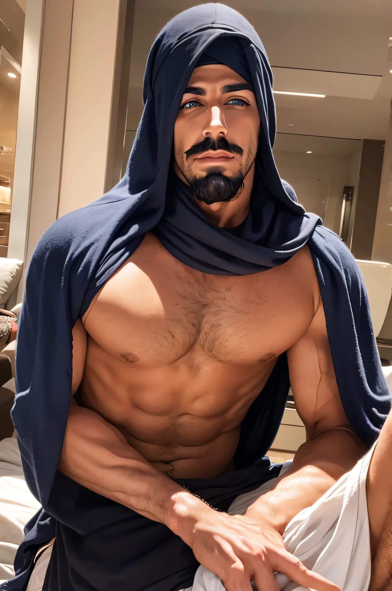 faaris azura, arab, arabic, arabic fashion, style, eyecandy, turban, thobe, indoors