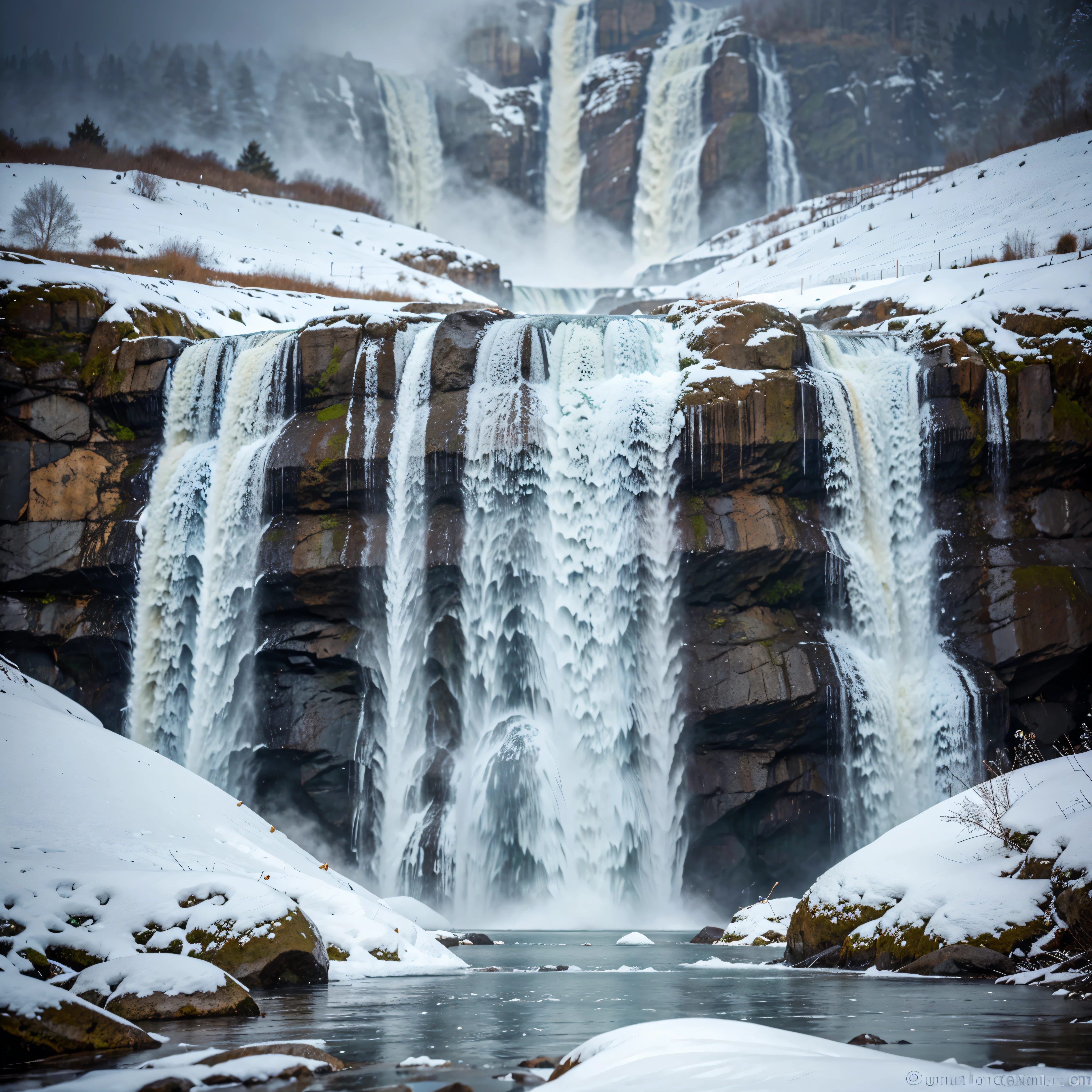 Ice Waterfall: The waterfall turns into an ice sculpture., Presenting the mesmerizing art of nature.