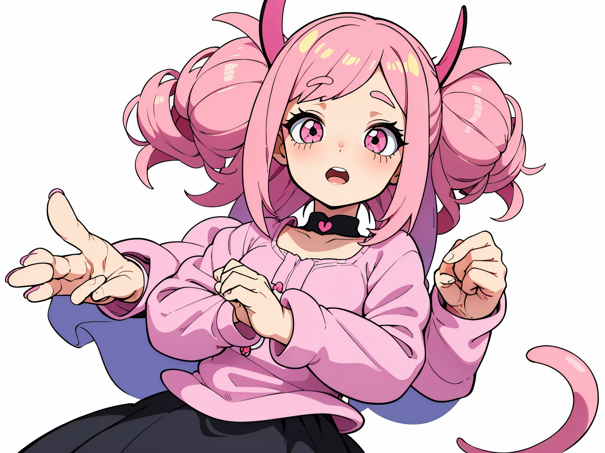 uma menina dos desenhos animados com cabelo rosa e olhos azuis segurando uma escova de dentes, com o dedo indicador, Pin no anime, Menina do anime chamada Lucy, visual anime de uma menina bonito, anime moe artstyle, cabelo rosa twintail e olhos cianos, gato anime bonito, em estilo anime, uma garota de anime, humanoid pink female squid girl, menina anime jovem, estilo anime bonito