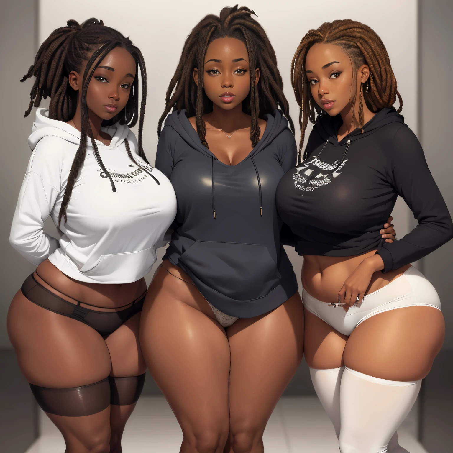 dark-skinned female, lingerie, poitrine, gros seins, voluptueux, thick thighs, Oppai, hanches larges, Sinueuse, gros cul, cul massif, dreadlocks, NSFW (en anglais seulement) (en anglais seulement) (en anglais seulement) (en anglais seulement) (en anglais seulement), hoodie, culotte blanche