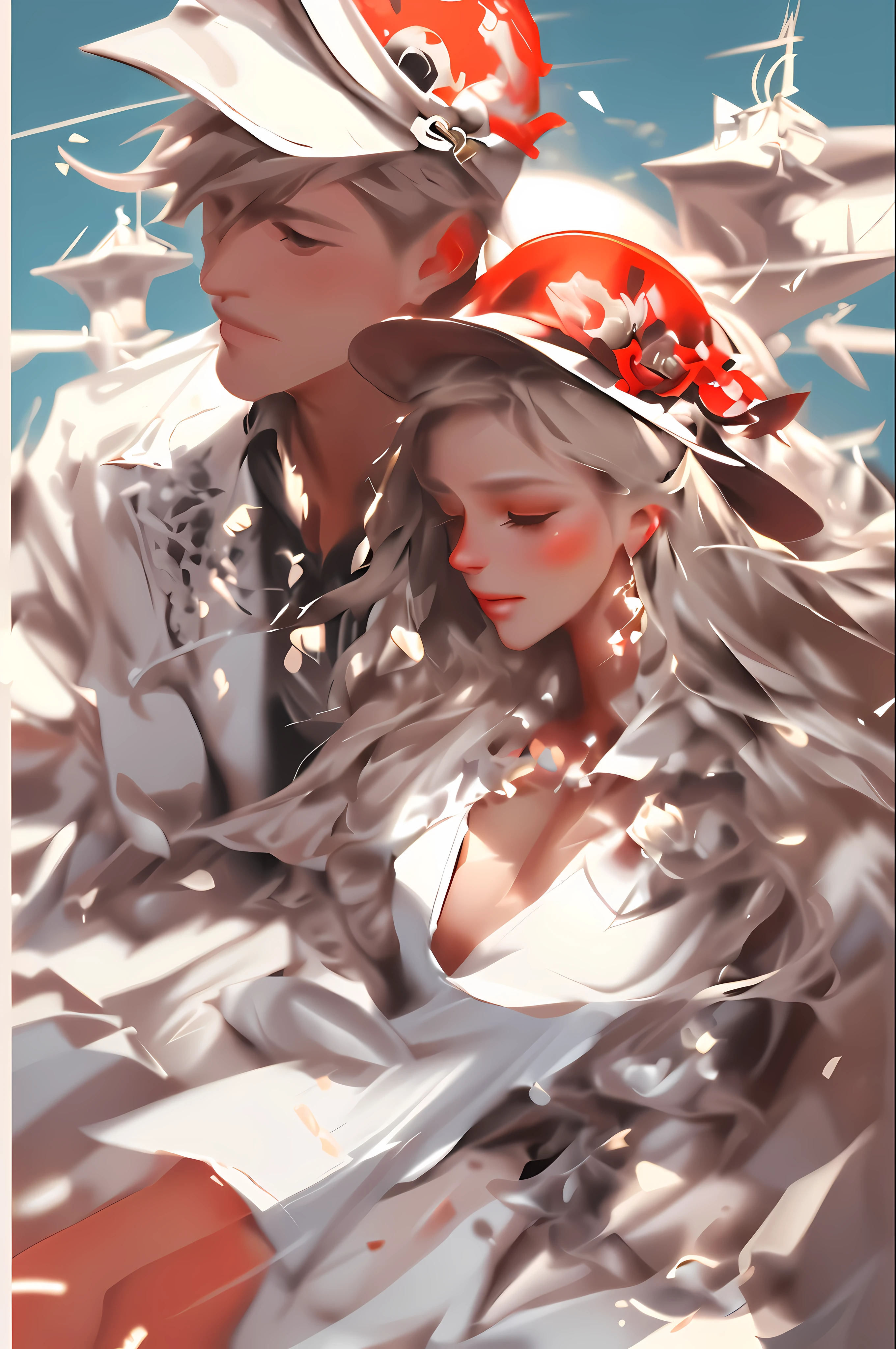 painting of a couple sitting on a beach reading a book, guweiz, artwork in the style of guweiz, guweiz masterpiece, by Yang J, romanticism art style, wlop and sakimichan, by Ye Xin, by Chen Lin, guweiz on pixiv artstation, by Li Song, by Zeng Jing, lovely couple