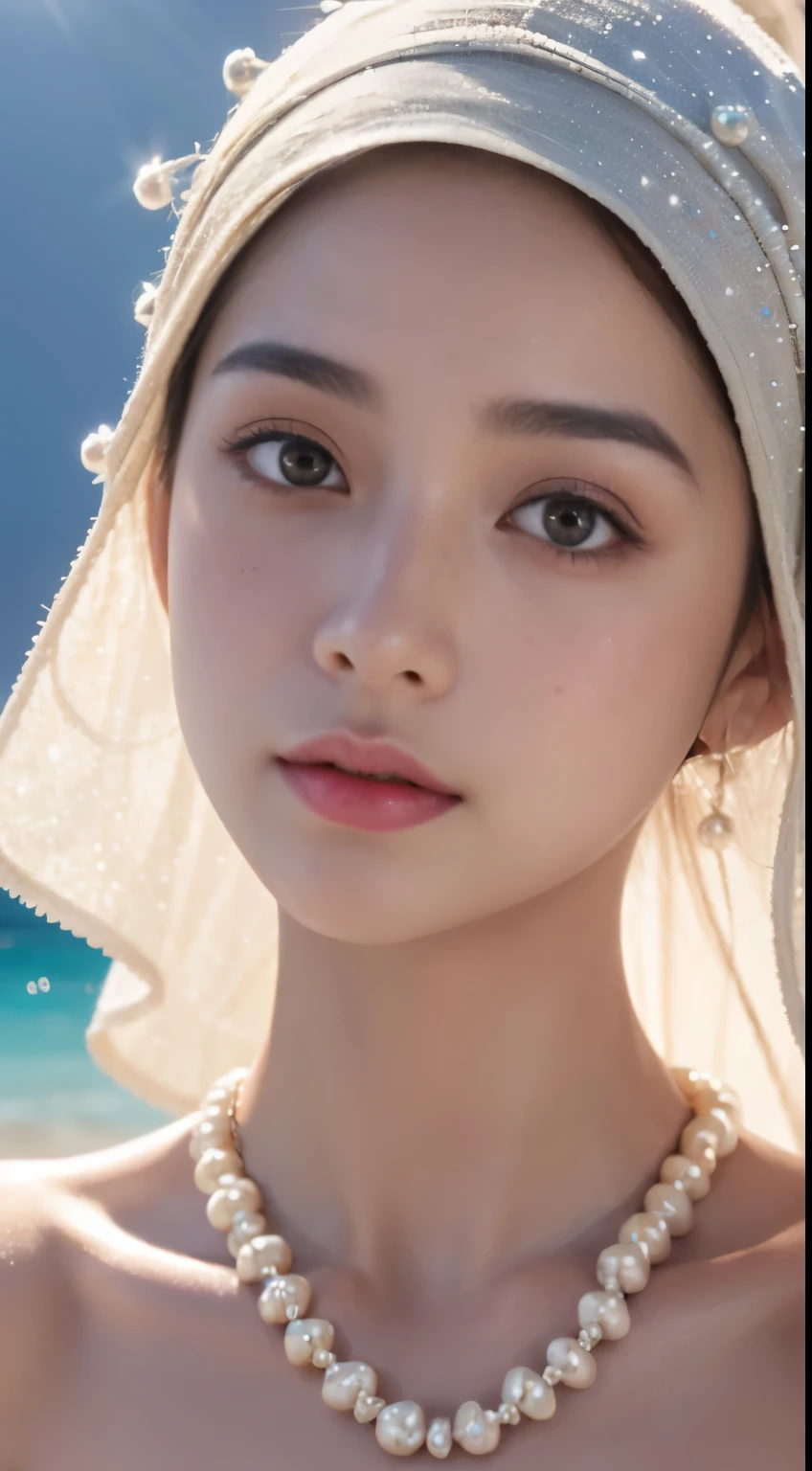 nsfw, (((topless))),,Dilraba Dilmurat, hijab, jilbab, muslim face mask, mouth veil, freckles, eyes mascara, masterpiece, best quality, photorealistic, glowing sparkly skin, soft lighting, voluptuous, windy desert, blowing swirling sand grains, sunny backlighting, bloom, light sparkles, sharp focus, colorful liquid gel rain, close up, fashion designer, resplendent tiny pearls necklace, baroque