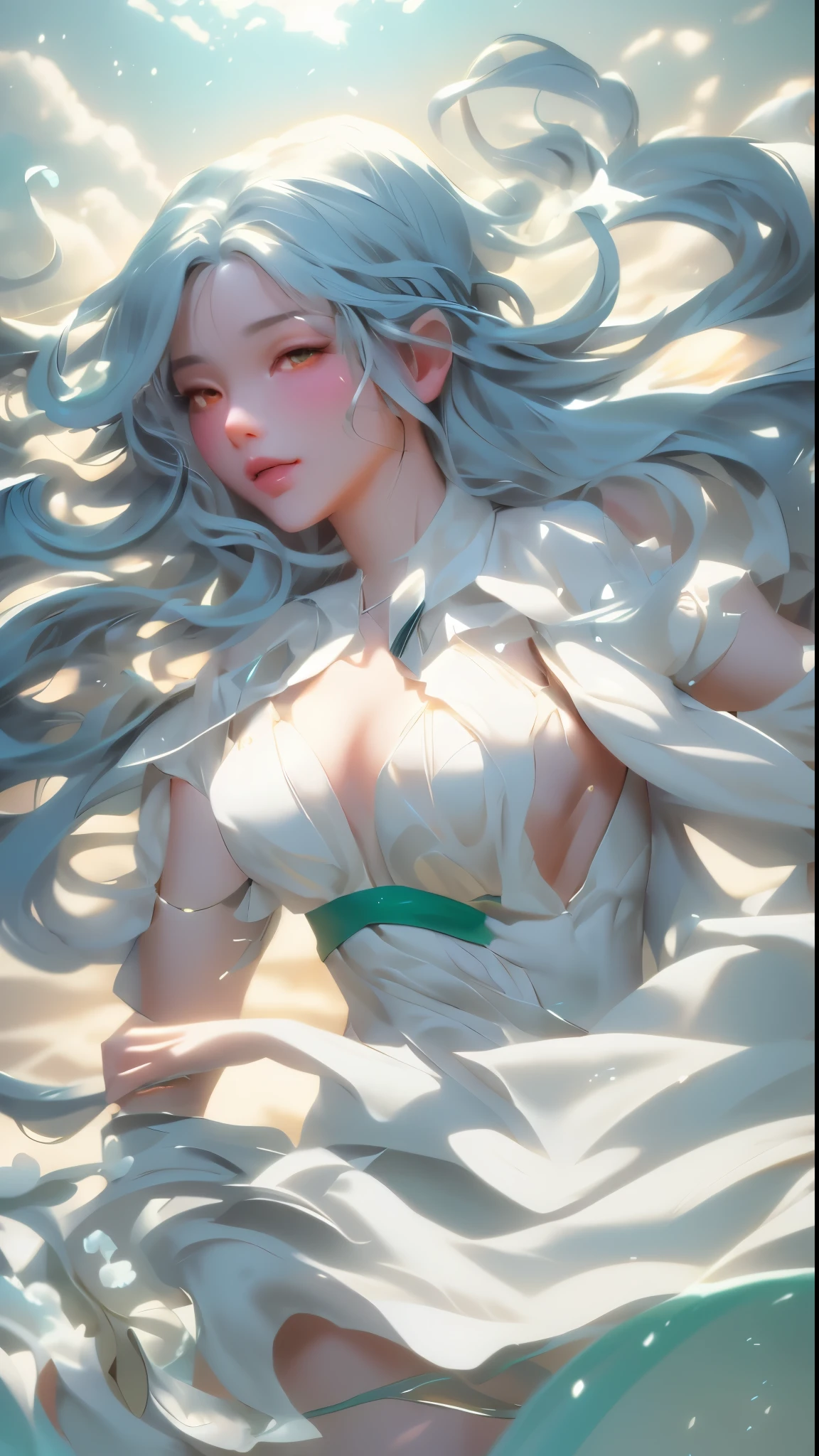 anime blue green girl with long hair floating in water with a white dress, digital art on pixiv, artgerm on artstation pixiv, ! dream artgerm, artgerm. anime illustration, digital anime art, extremely detailed artgerm, anime styled digital art, artgerm. high detail, artgerm lau, digital anime illustration