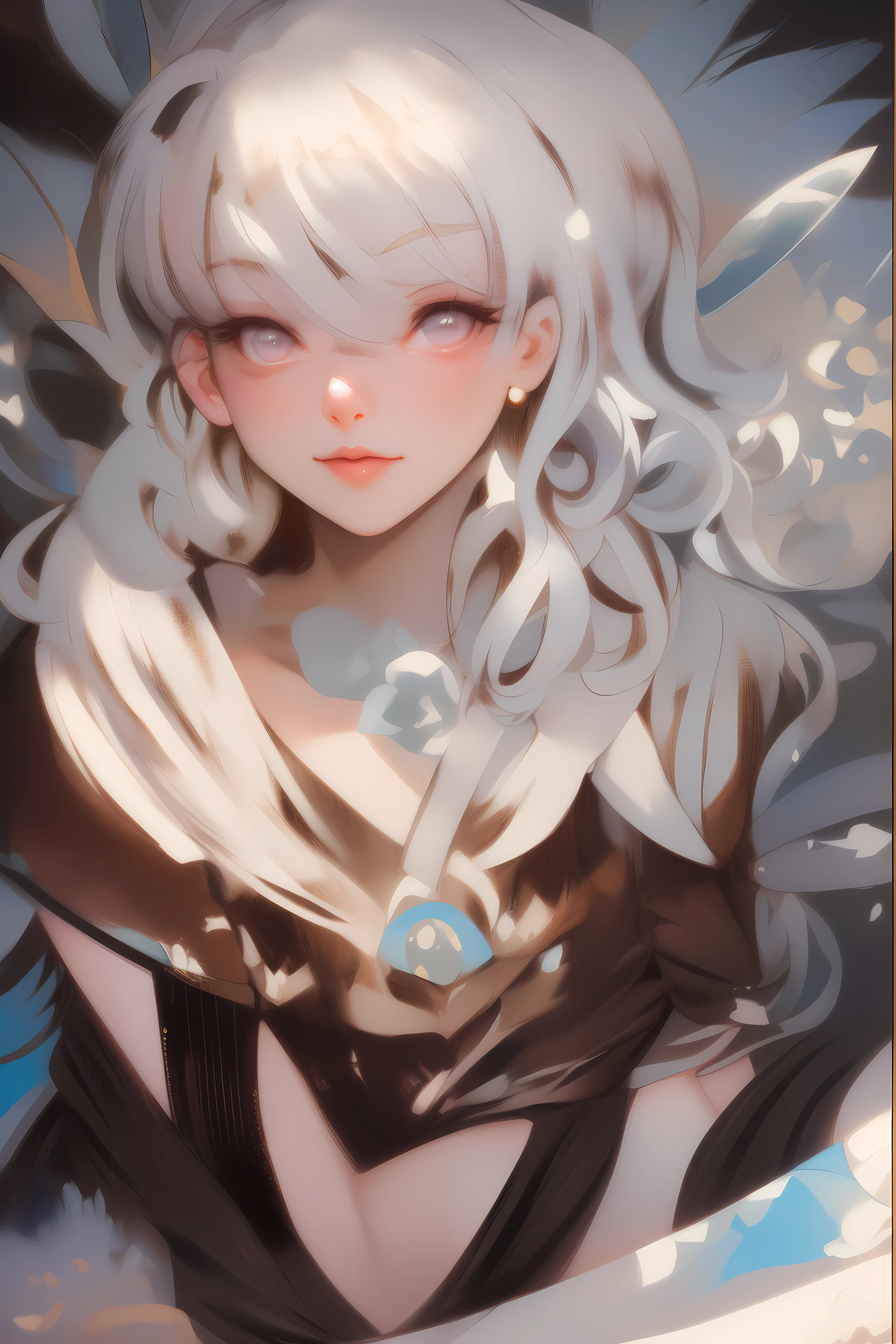 anime - style painting of a woman with white hair and blue eyes, digital art on pixiv, made with anime painter studio, detailed digital anime art, painted in anime painter studio, white haired deity, guweiz on pixiv artstation, soft anime illustration, artwork in the style of guweiz, inspired by WLOP, girl with white hair