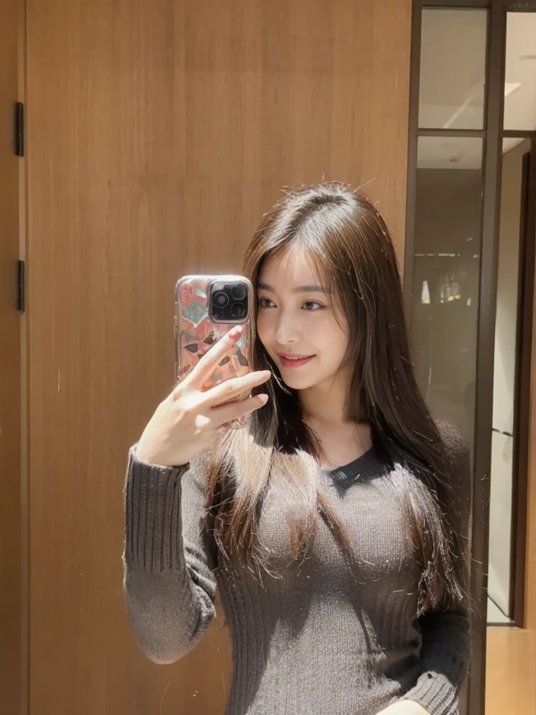 (On a table, Best quality at best, realistically, ultra - detailed, meticuloso, A high resolution, 8k wallpaper), Close-up portrait of a beautiful woman, Chariada, Smiling, light brown messy hair, Perfect dynamic composition, 美丽meticuloso的眼睛, Just like the cover of a fashion magazine, On campus