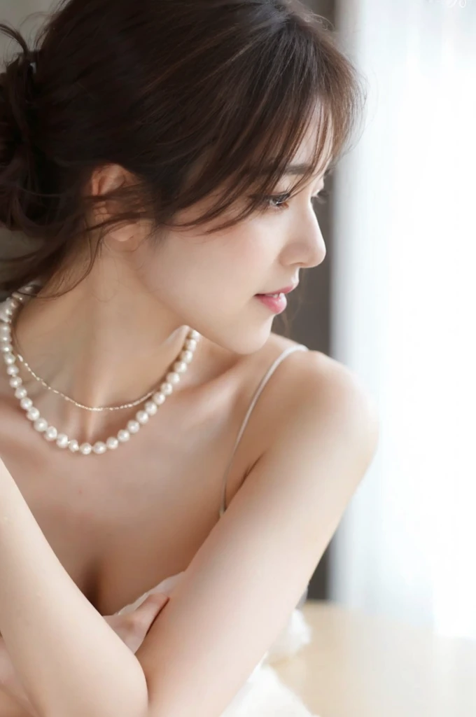 (On a table, Best quality at best, realistically, ultra - detailed, meticuloso, A high resolution, 8k wallpaper), Close-up portrait of a beautiful woman, Chariada, Smiling, light brown messy hair, Perfect dynamic composition, 美丽meticuloso的眼睛, Just like the cover of a fashion magazine, On campus