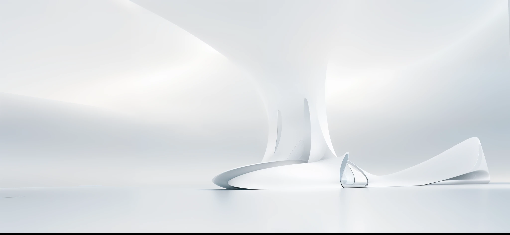 Have a white background，Has a curved design and a ring, white architecture, portal. zaha hadid, all white render, futuristic architectural concept, architectural render ”, Future and ethereal, architectural render, Cha Shibiao, Blank space, architectural concept, zaha hadid, conceptual drawing, clean digital render, architectural concept, in style of zaha hadid