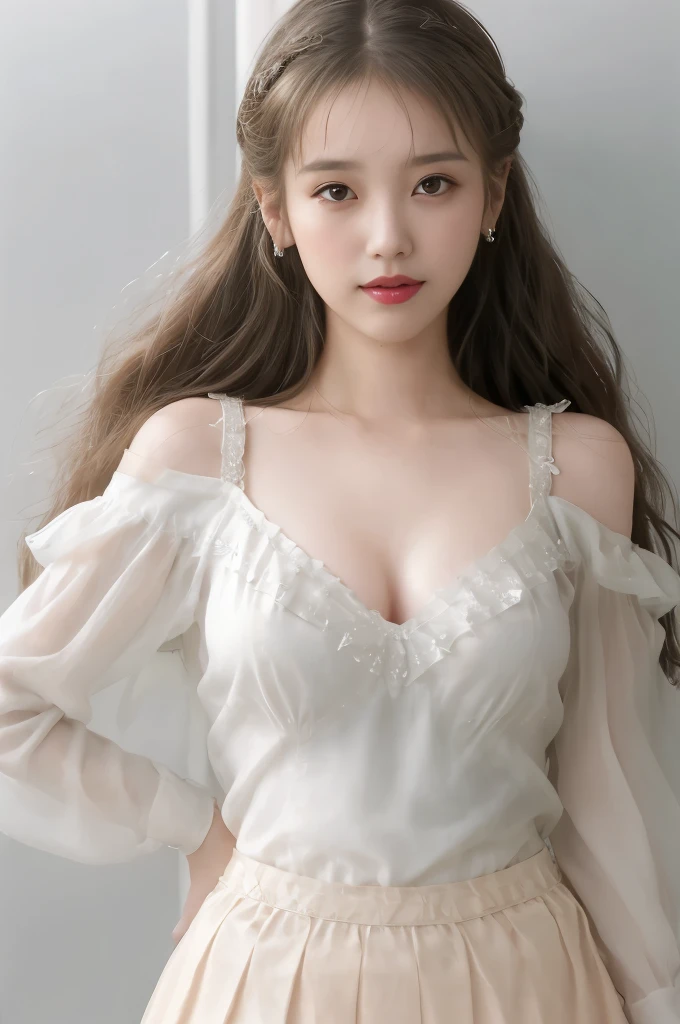 araffed asian woman with long hair wearing a white dress, gorgeous young korean woman, beautiful young korean woman, beautiful south korean woman, ethereal beauty, a stunning young ethereal figure, korean girl, in white clothes, jaeyeon nam, a beautiful woman in white, pale fair skin!!, milky white skin, pale milky white porcelain skin, dream medium portrait top light