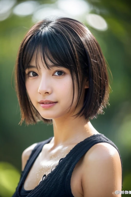 best qualtiy,4K,tmasterpiece:1.3),Cheerful woman,japanes ,25age , nudde , hyper realisitc,1girll,(Lean body:1.2),Black Bob,1.1,(Wet body:1.3,rainy wet,Fits snugly to the skin),Super Detailed Face,hyperdetailed lips,Detailed eyes,二重まぶた,small tits,is standing,Standing,Looking at the camera,Facing this way,Please make eye contact with the camera,Bewitching body,black short cut hair,The whole body is sweaty,
