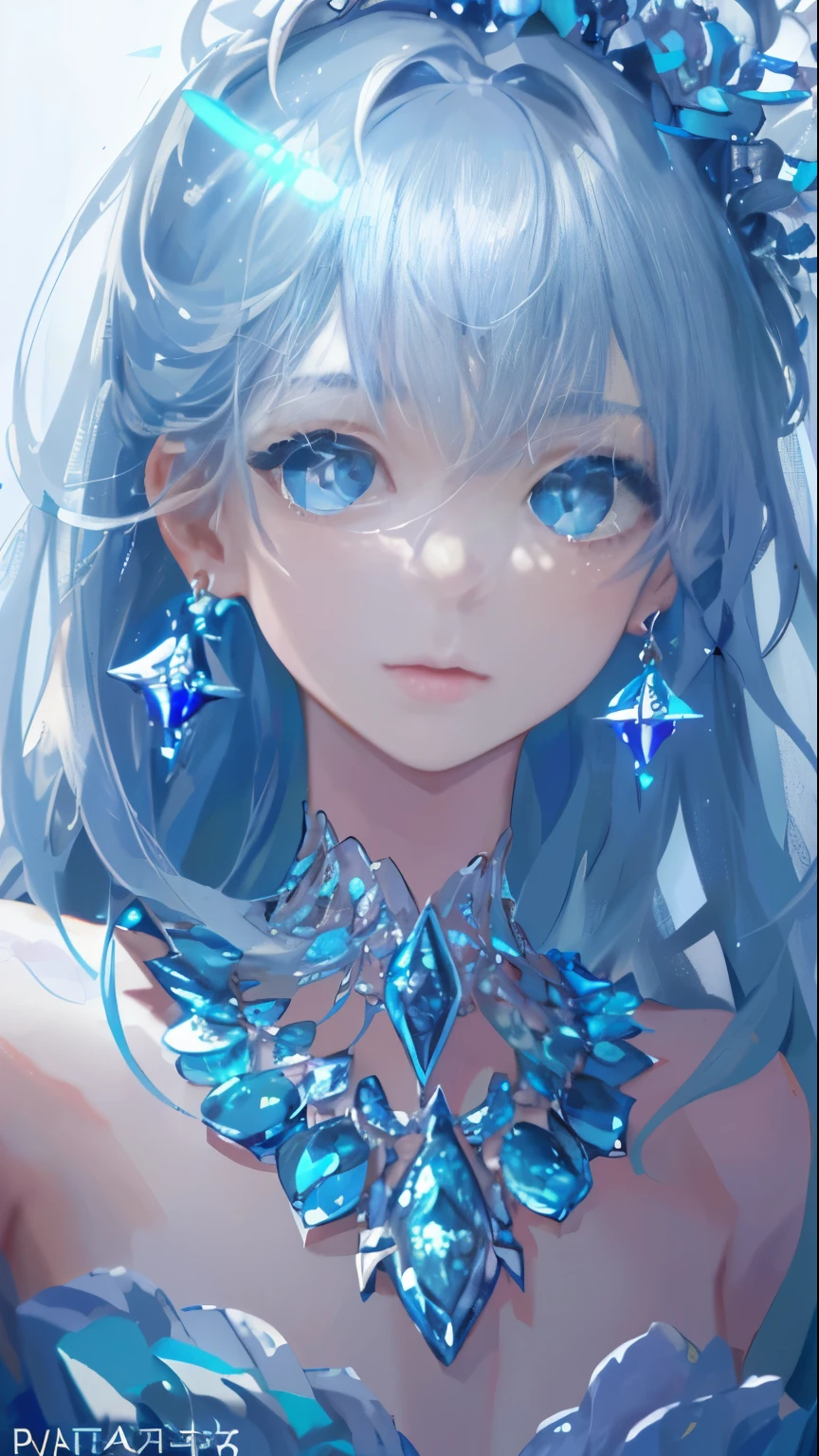 Masterpiece, Best Quality, Illustration, Sax Blue, Platinum Earrings, Platinum Necklace, Blue Dress, 1girl, Cute, (Dynamic Lighting:1.2), Cinematic Lighting, Delicate Facial Features, Detailed Eyes, Sharp Pupils, Realistic Pupils, Depth of Field, Bokeh, Sharp Focus, (Ultra Detailed, Bloom, Glow:1.4), Many Little Jewels,Angel Wings,Beautiful Abs