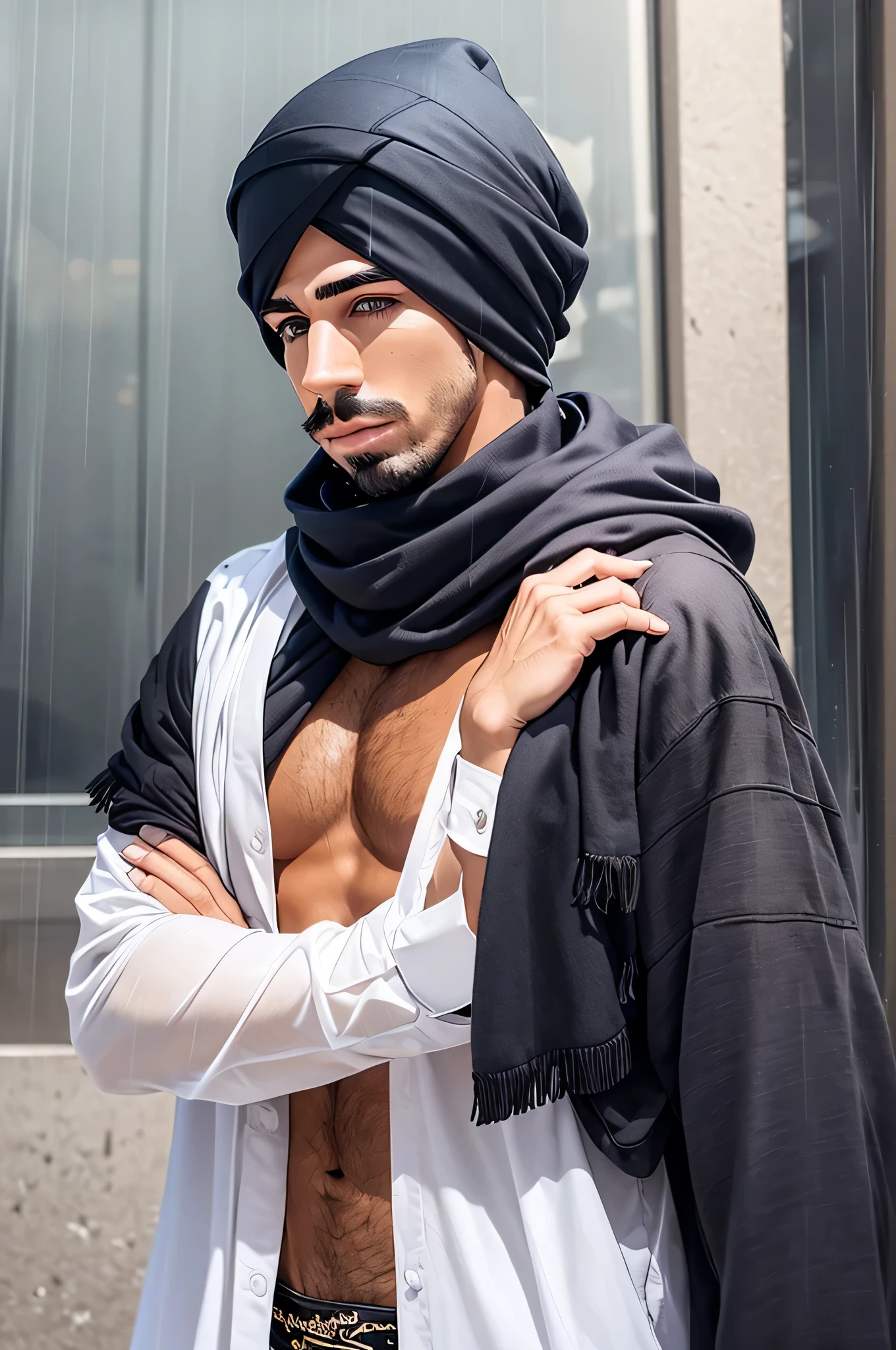faaris azura, arab, arabic, arabic fashion, style, eyecandy, turban, thobe, rain