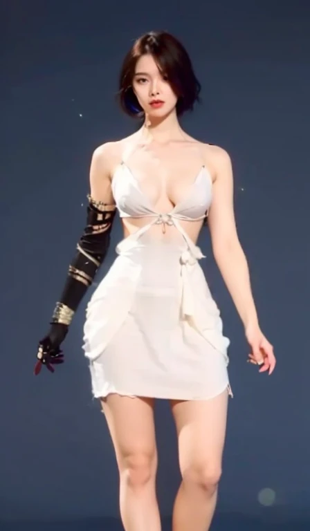 24 year old girl with pale skin and long hair, Straight black hair. big, dark eyes, With an intense and enigmatic look. Wear Orphan movie clothing styles, With a more elegant and sophisticated touch, Matching her mysterious and intense personality. Overall, Her appearance will be impressive, Attract curious and intriguing looks. flat-chest, Cinematic lighting, chromatic abberation, Backlighting, masutepiece, high details, High quality, 4K.